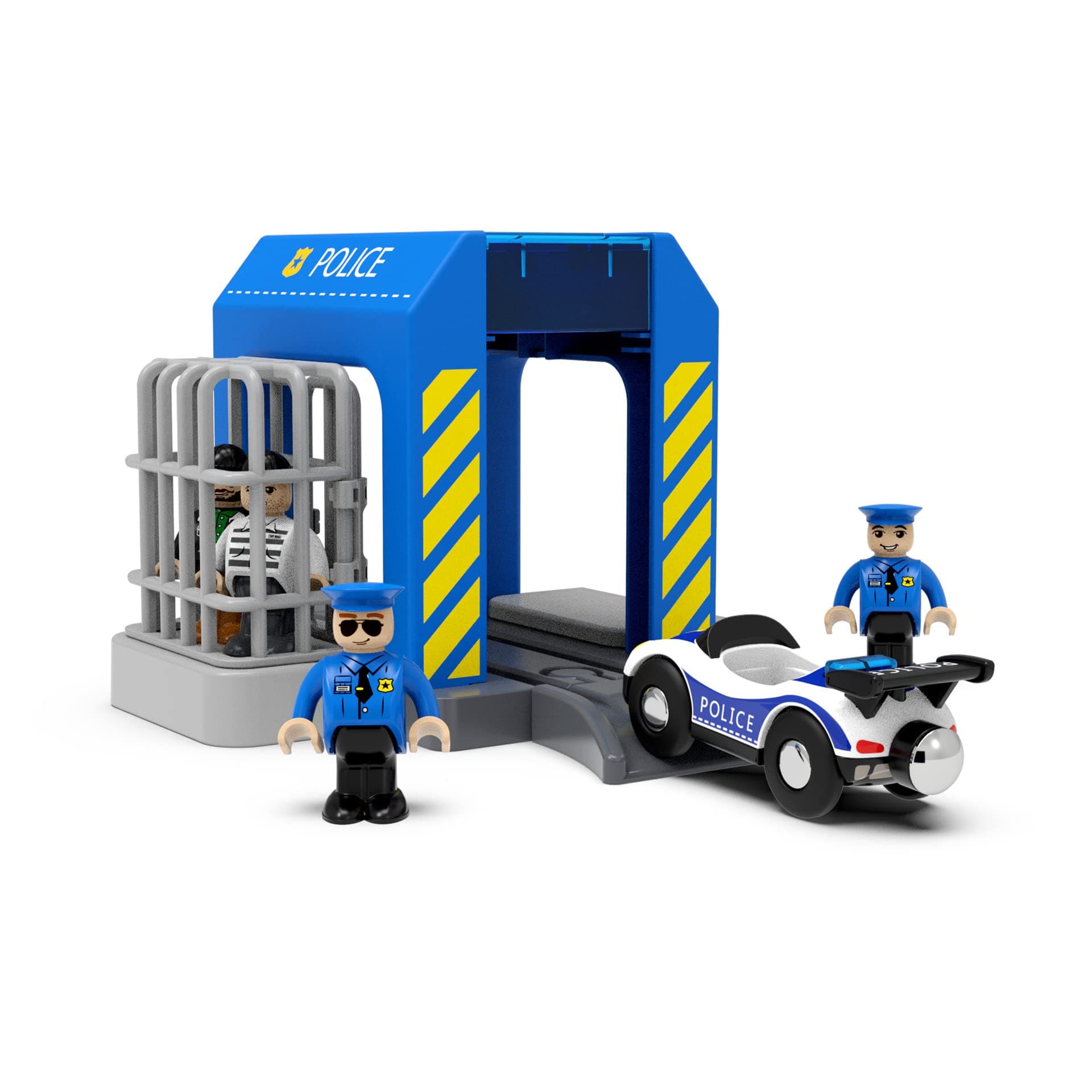 Z MAYABBO Wooden Train Tracks Accessories, Train Set Piece of Police Station Compatible with All Railroad Track Collection, Train Toys Expansion Pack for Kids Ages 3 and Up.