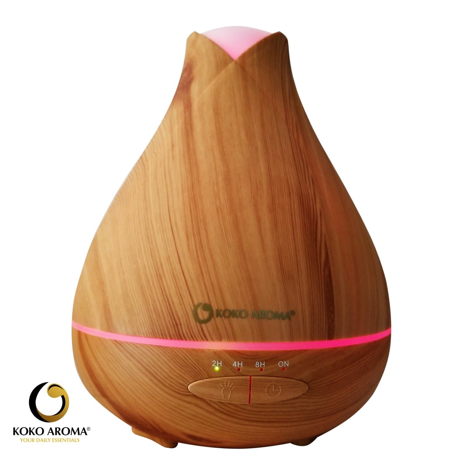 KOKO AROMA 530ml Aromatherapy Ultrasonic Essential Oil Wood Grain Diffuser Burner – Zen Mist, Lasts 15 Hours, 14 LED Lights BPA Free (Light Wood 530ml)