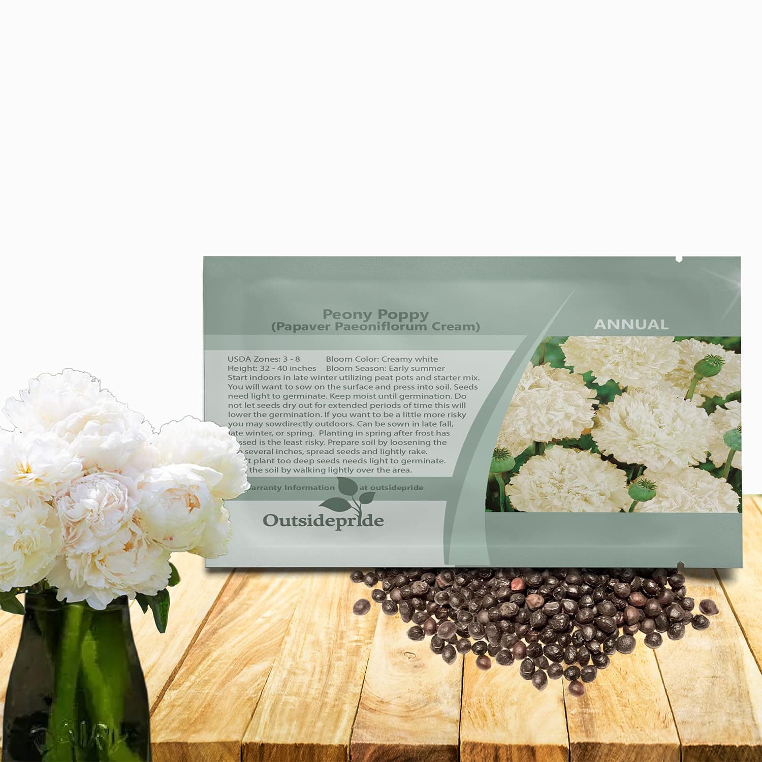 Outsidepride Peony Cream Poppy Seeds for Planting - 10,000 Pcs Annual, Drought-Tolerant & Easy to Grow Wildflower Seeds with Vibrant White Blooms for Landscaping, & Pollinator Garden