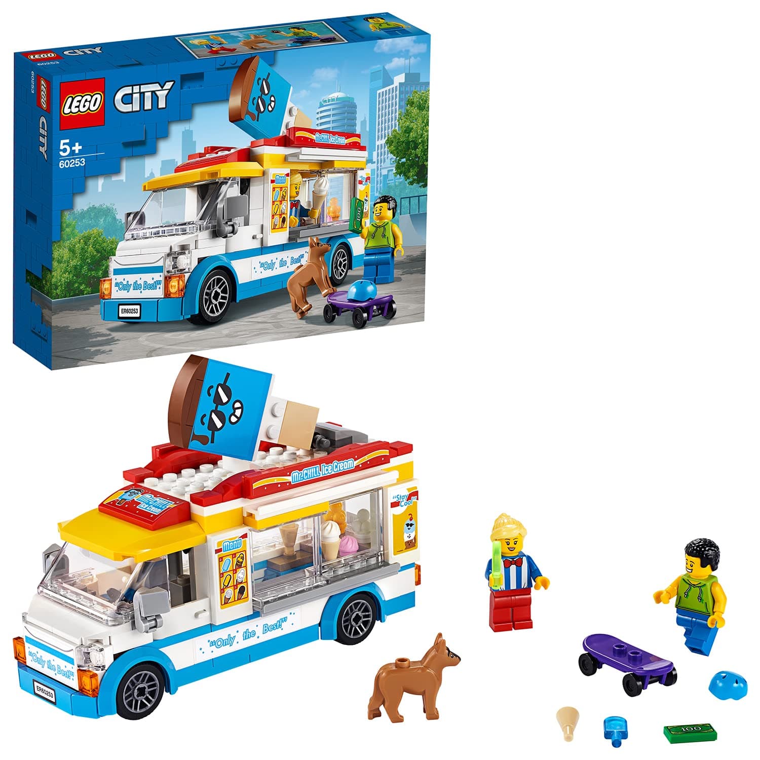 City Ice-Cream Van 60253 Playset, Featuring an Ice-Cream Van, Ice-Cream Lady and Skateboarder Minifigures, and a Cute Dog Figure; Great Gift for Kids (200 Pieces)