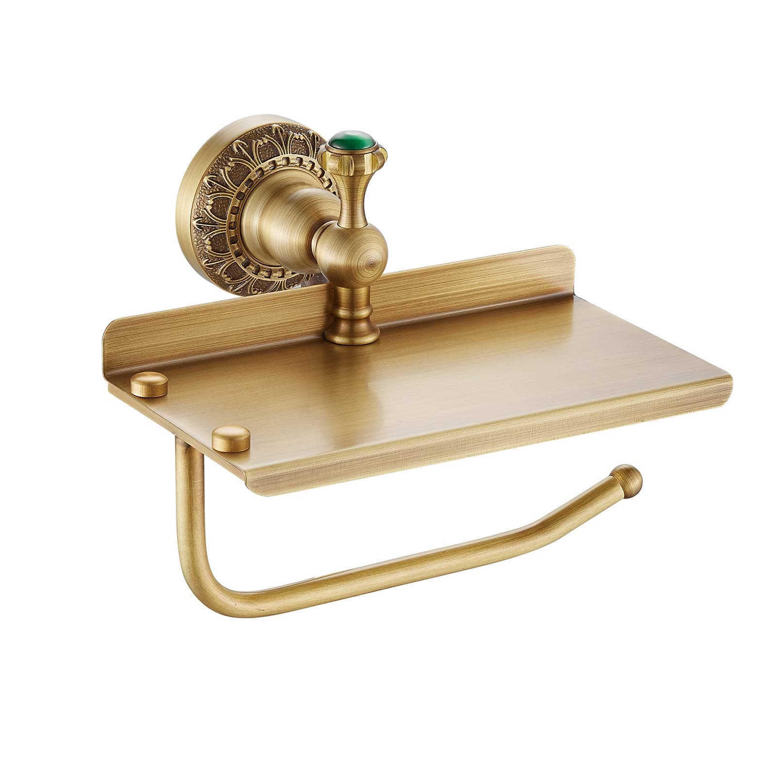 Bathroom Tissue Holder/toilet Paper Holder Solid Brass Wall-mounted Toilet Roll Holder, Toilet Paper Tissue Holder with Mobile Phone Storage Shelf Antique Brass Finished,XINYU