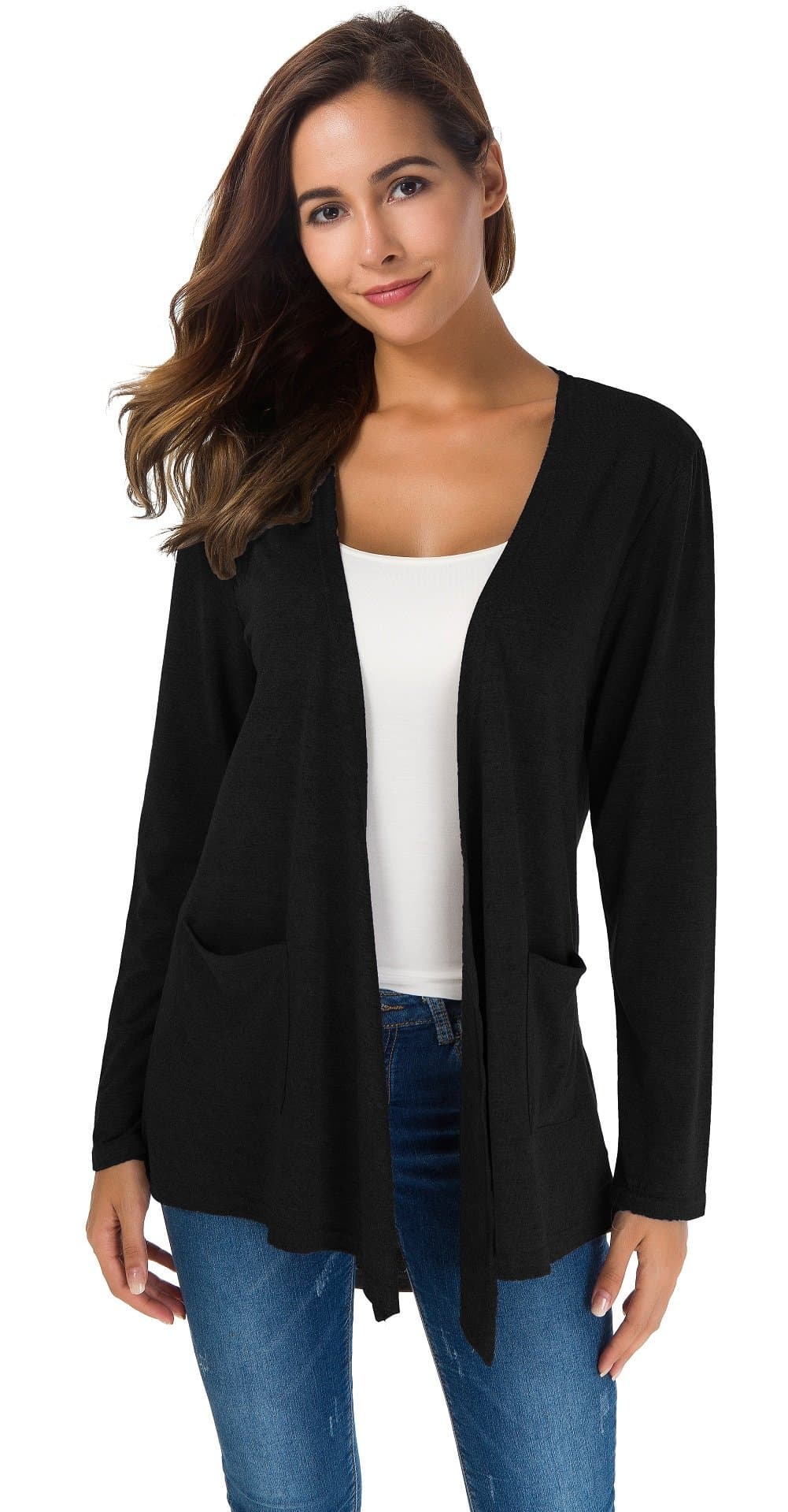 Womens Lightweight Cardigans Long Sleeve Open Front Casual Cardigan with Pockets