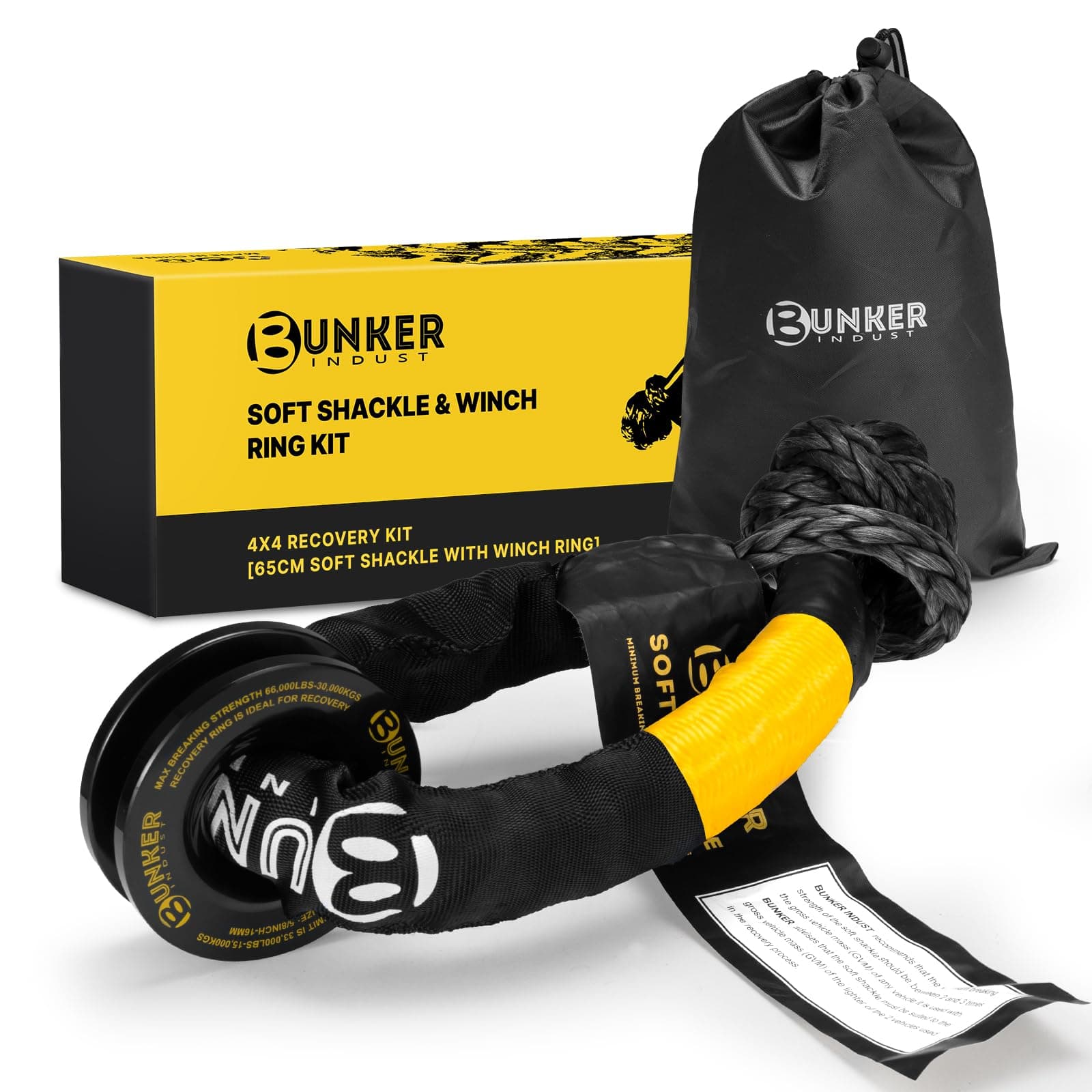 BUNKER INDUST Synthetic Soft Shackle with Winch Ring,Recovery Ring Rope Towing Straps Block Pulley Kit Winch Accessories for Off-Road ATV UTV Jeep Trailer Truck SUV 4x4