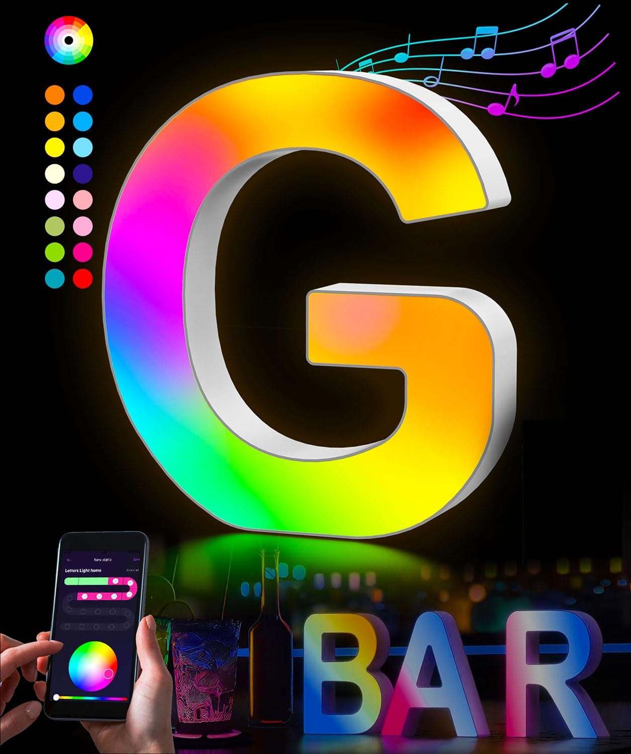 Table Lamp RGB Letter Lights -26 Alphabet Smart APP with 128+ Scenes DIY Mode Music Sync Bedside Table Lamp for Livingroom Nightstand Office Reading Working Home Decor Letter Lamps (G)