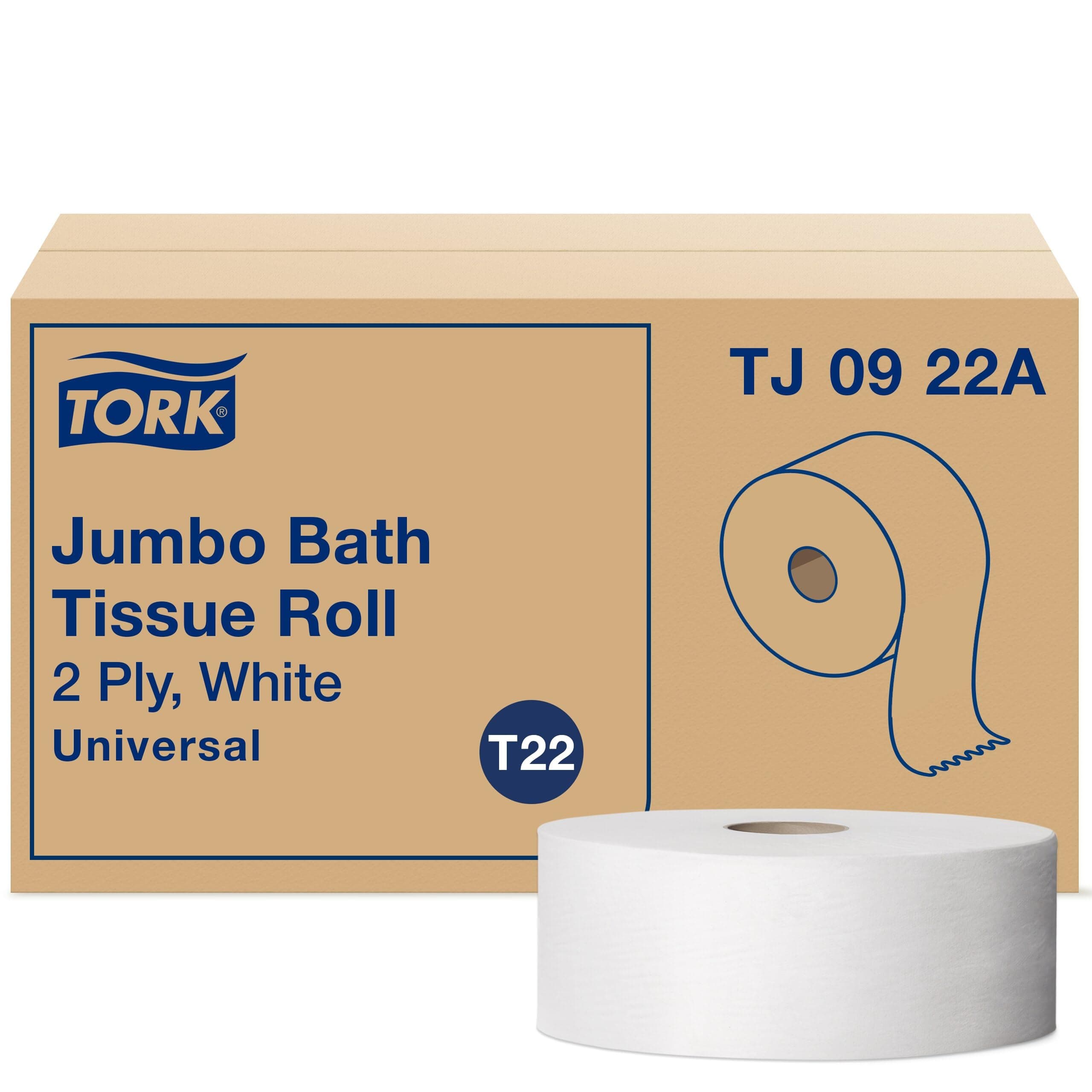 Tork TJ0922A Jumbo Bath Tissue Roll, 8.8" Diameter