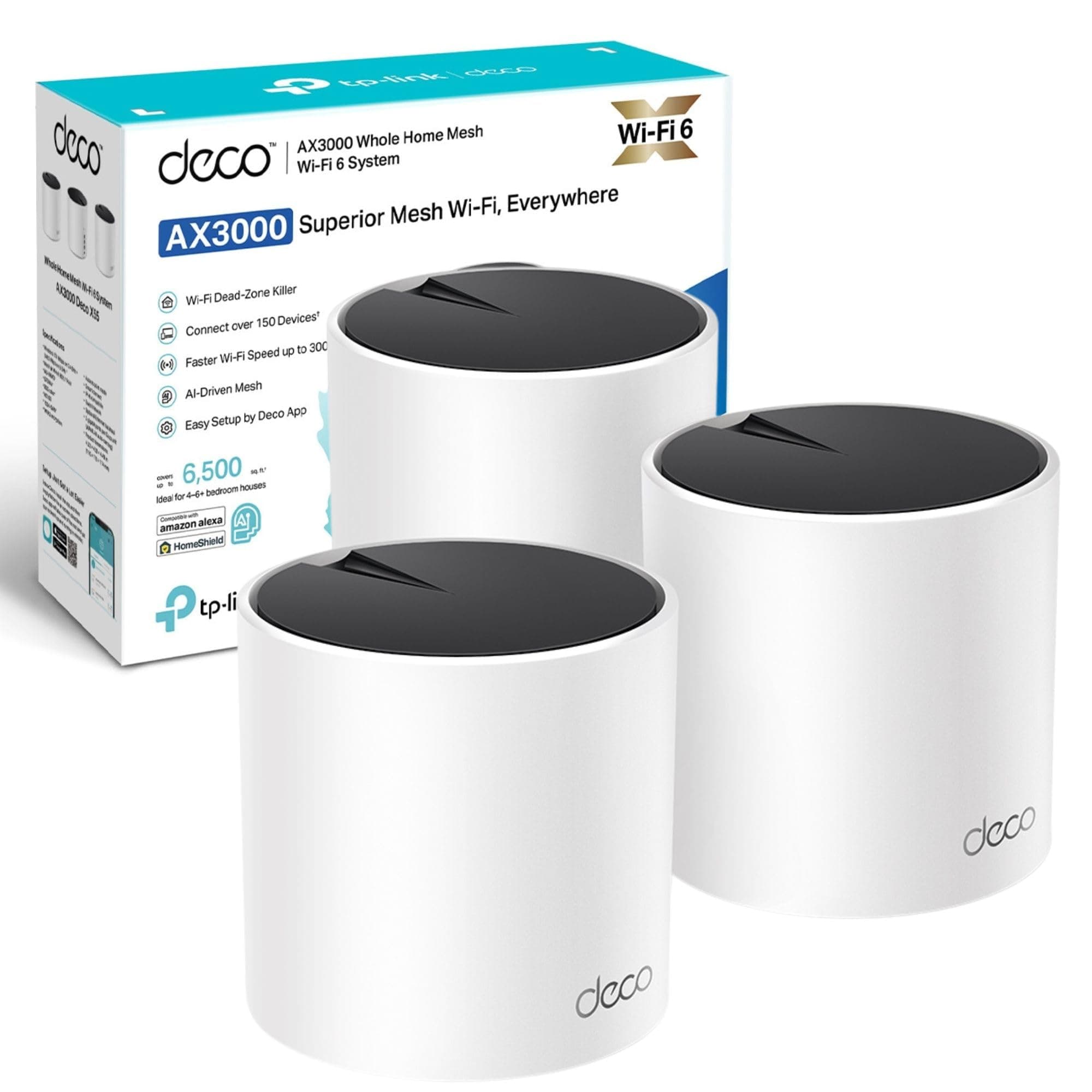 TP-Link Deco X55 Mesh Wi Fi, 3 Pack, Black, Deco X55(3-pack)