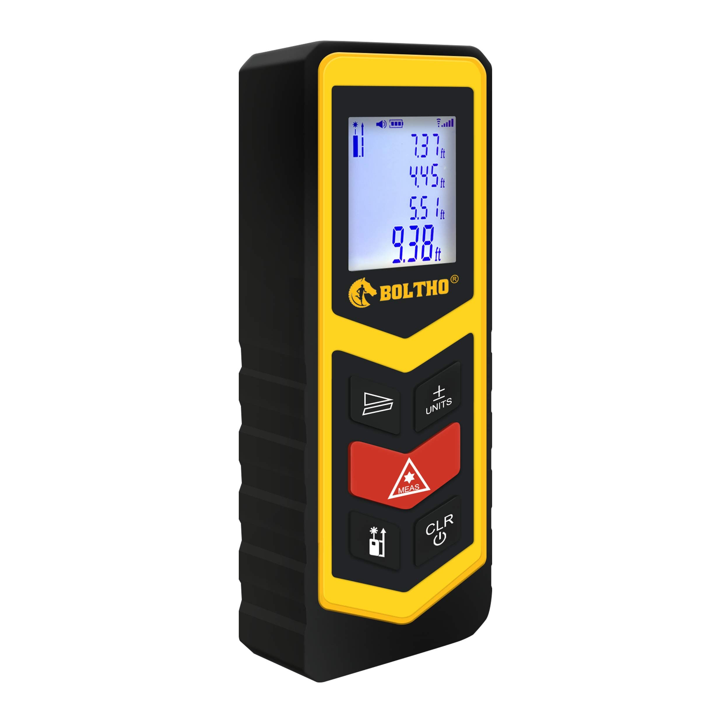 BOLTHO Laser Measure Laser Distance Meter with Electronic Level, Portable High Precision and Backlight LCD Display, Measure Distance, Area and Volume, Pythagorean Mode (98FT/30M)