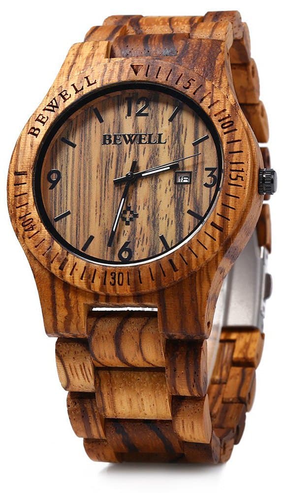 BEWELL ZS-W086B Wooden Watch Men Gifts Handmade Date Display Quartz Movement Analog Lightweight Wood Wrist Watches
