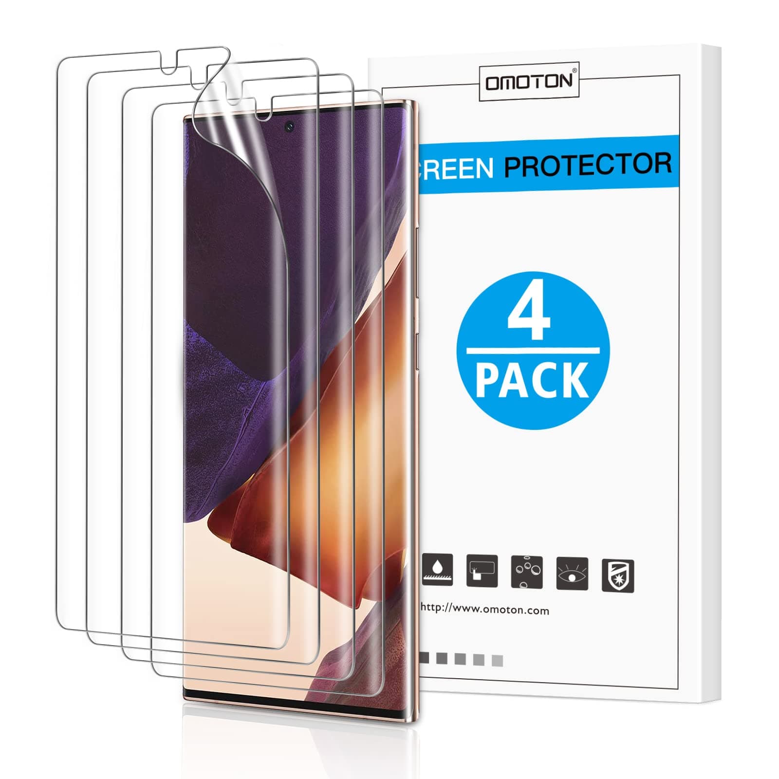 Omoton [4 pack] Samsung Galaxy Note 20 Ultra Screen Protector - TPU Film Screen Protector for Galaxy Note 20 Ultra 6.9 Inch, 2020 [High Definition] [Bubble Free] [Anti-scratch] [Anti-Fingerprint]