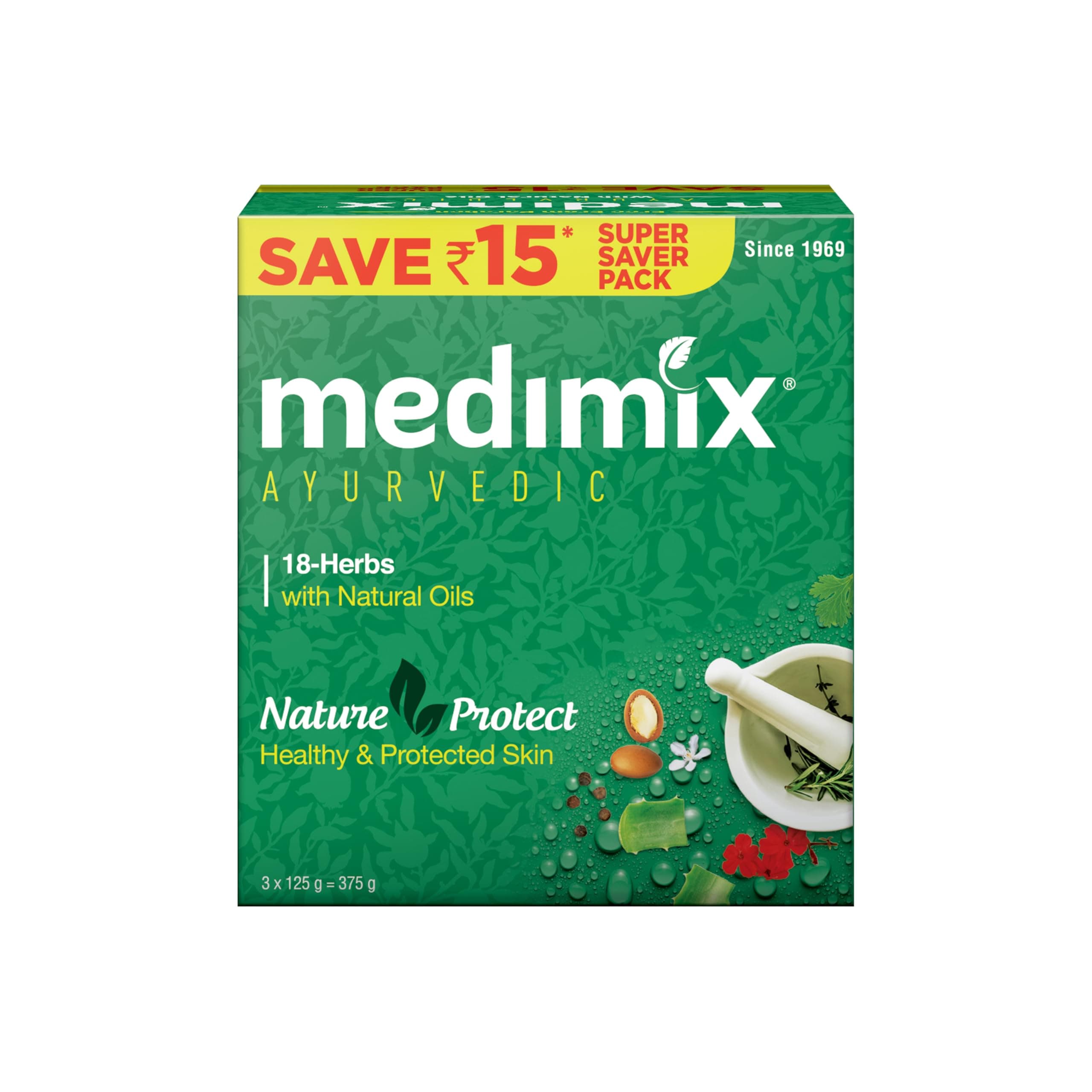 Medimix Ayurvedic Classic 18 Herbs Bathing Soap 125g (Combo Pack of 3) | Natural Oils For Healthy & Protected Skin | Shop Herbal | Natural | Paraben-free & Sulphate-free | 100% Vegan