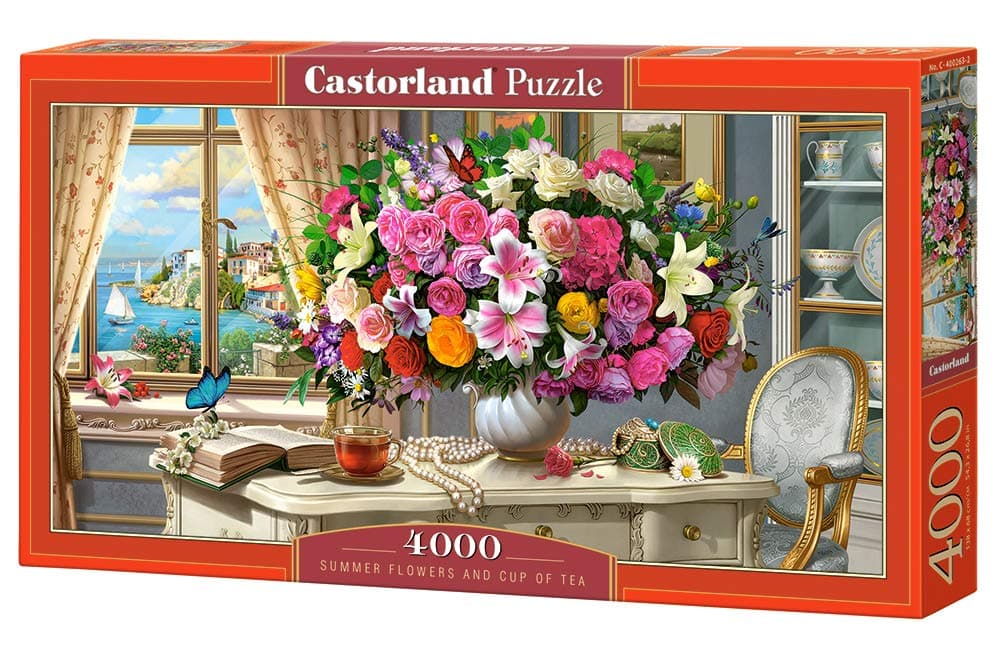 CASTORLAND 4000 Piece Jigsaw Puzzles, Summer Flowers and Cup of Tea, Still Nature Jigsaw, Romantic Picture, Classic, Adult Puzzle, Castorland C-400263-2
