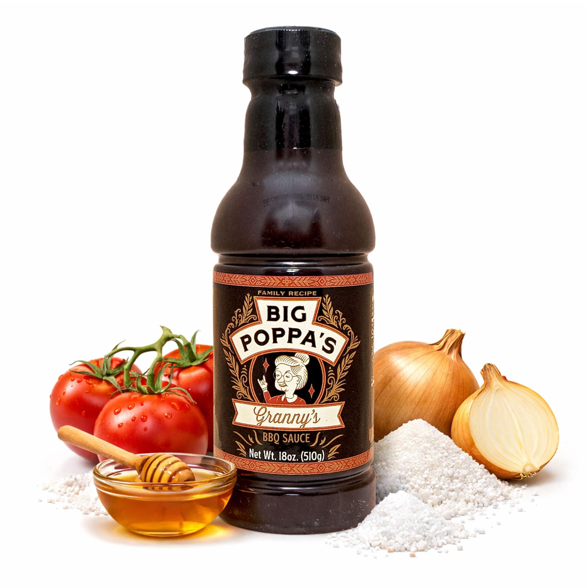 Big Poppa’s Granny’s BBQ Sauce – Award-Winning Sweet BBQ Sauce for Chicken, Pork and Beef – Thin Glaze-Style, Mild Heat, Crowd-Pleasing Flavor for Ribs, Pulled Pork and Family BBQs – 18 oz Bottle