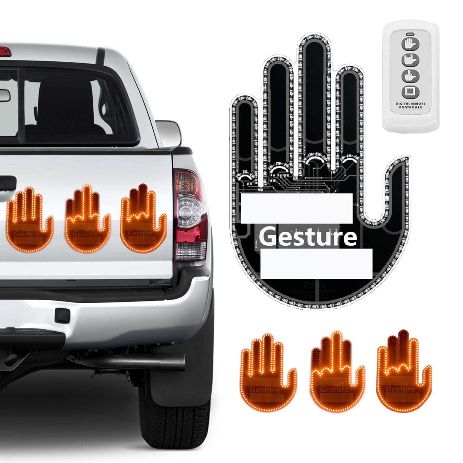 SENOY 2024 New Hand Gesture Light for Car,Finger Gesture Light With Remote,Glo Gesture Hand Light for Car Back Window, Road Rage Led Hand Sign Gesture Car Truck Geshowitz Accessories