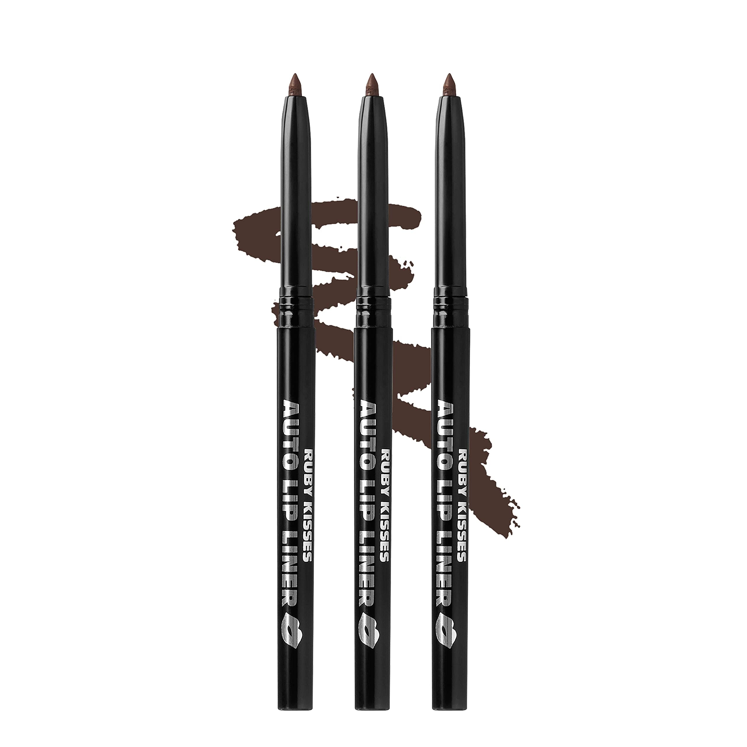 Auto Lip Liner Pencil (Dark Brown 3 Pack), Long Lasting & Non-Fading, Smooth Application, Non-Feathering with Rich Pigmented Color, No Sharpener Needed, Ideal for Full Lips Look