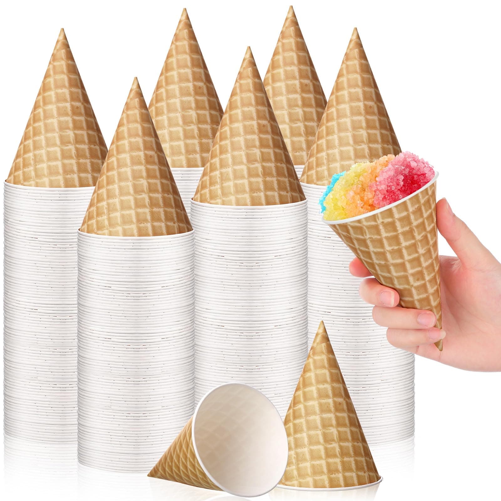 Amyhill 300 Pieces 6 Oz Snow Cone Cups Colorful Paper Cone Cup Bulk Disposable Cone Cups for Kids Party Wedding Ice Cream Slush Shaved Ice Drinks Wax Coated Leakproof (Classic)