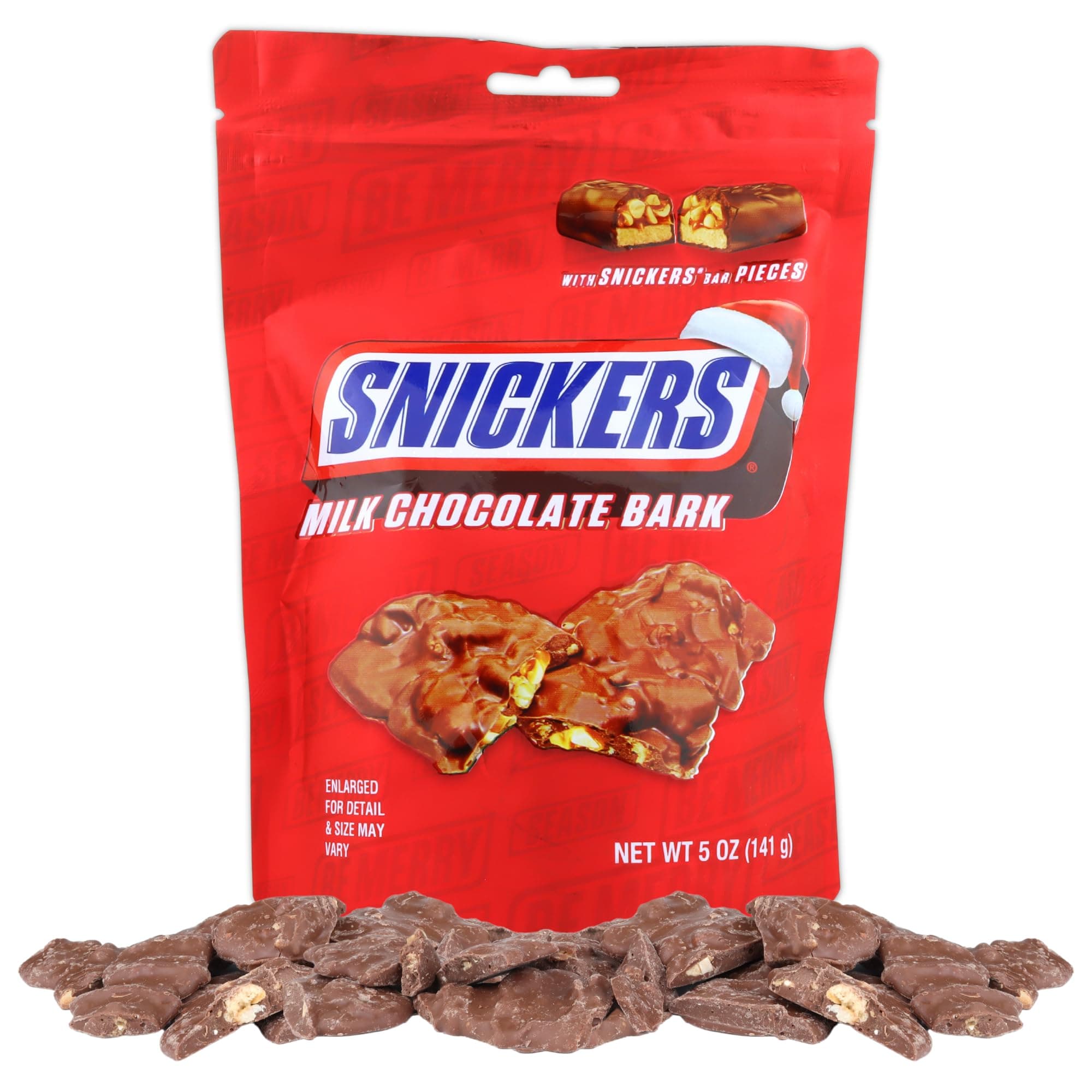 Milk Chocolate Bark with Candy Bits, Festive Holiday Candies, Stocking Stuffer Treats, Resealable Bag, 5 Ounces (Snickers)