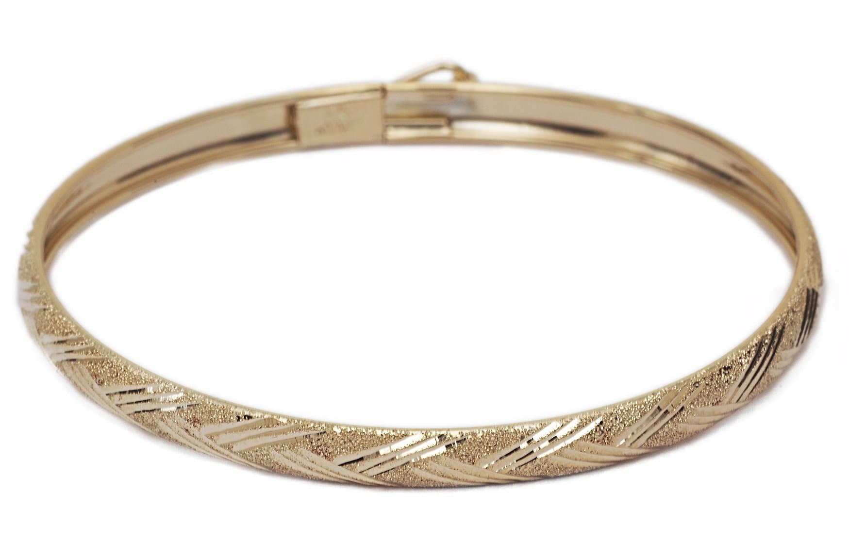 10k Yellow Gold Kids bangle bracelet Flexible Round with Diamond Cut Design (0.12” )