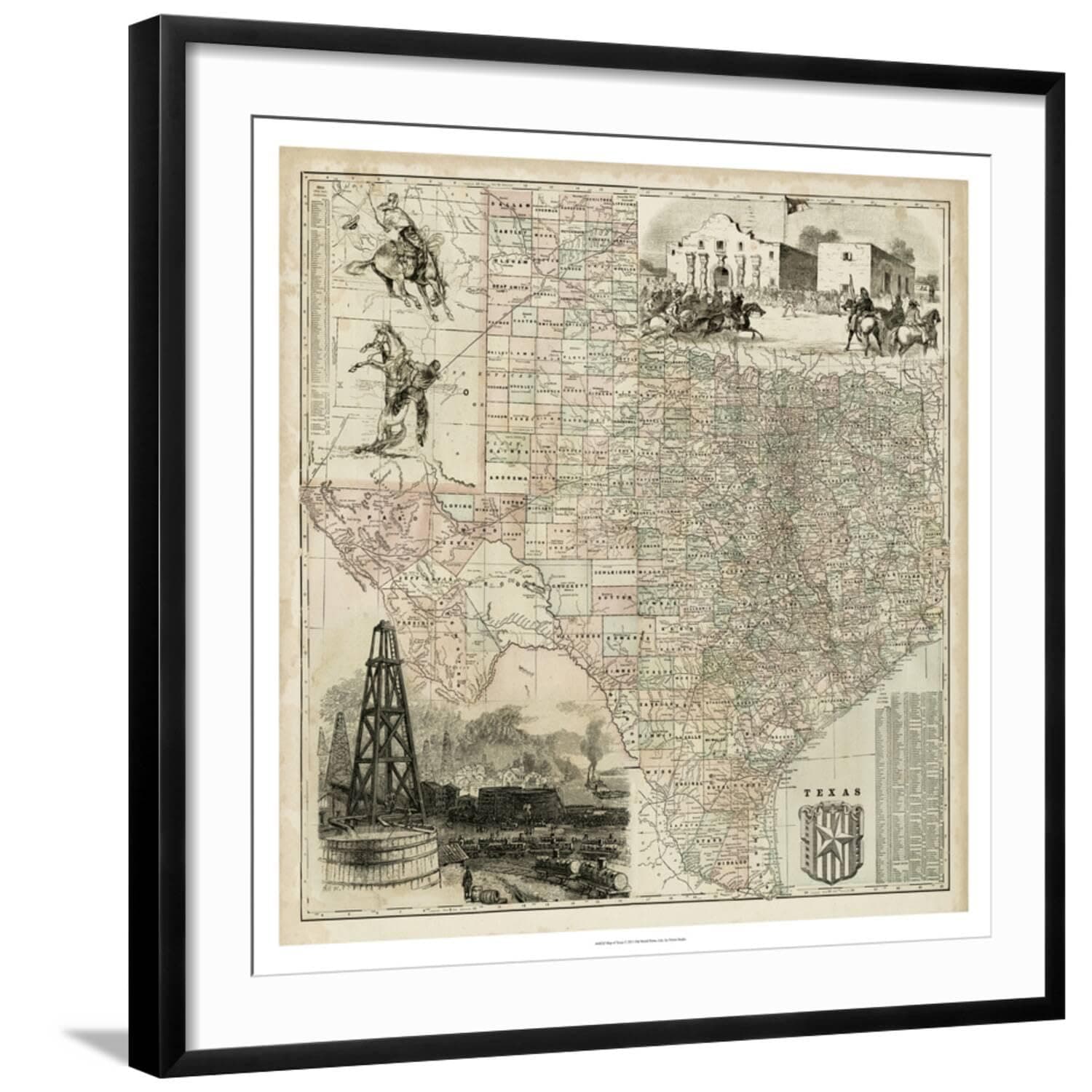 ART.COM Wall Art Print Map of Texas on Black Frame, 29" x 29"