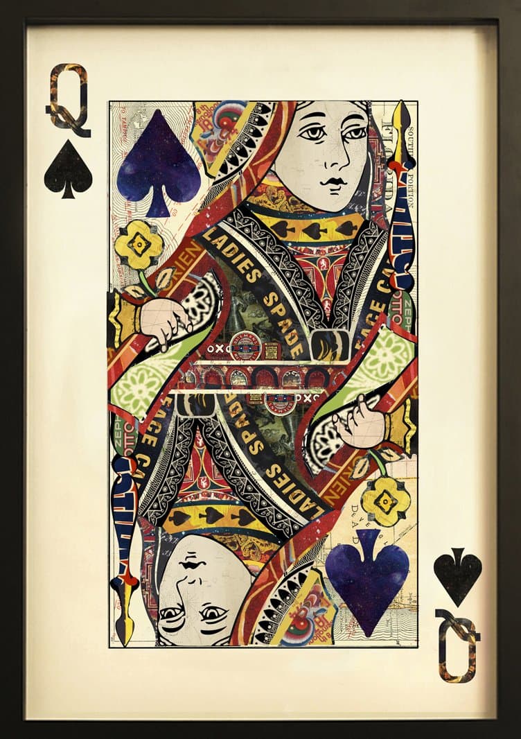 Queen of Hearts Playing Card Collage Wall Art, Multi Colour, 3.5 x 60 x 90 cm