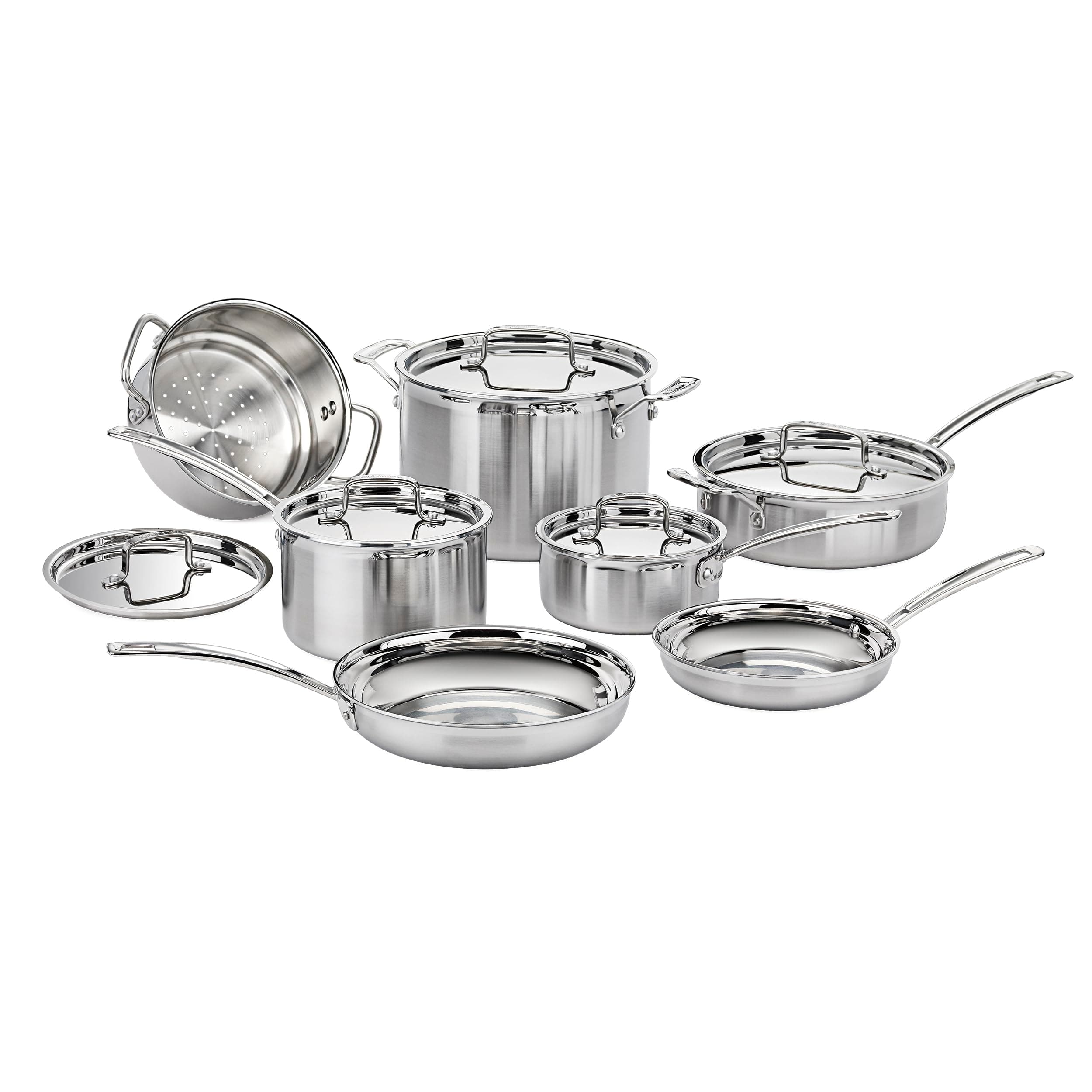 Cuisinart 12-Piece MultiClad Pro Triple Ply Stainless Stainless Steel Pots and Pans Set, Cookware Set Compatible with Induction, Electric, Gas Cooktops, Cool Grip Handles, Oven Safe to 500°F, Silver
