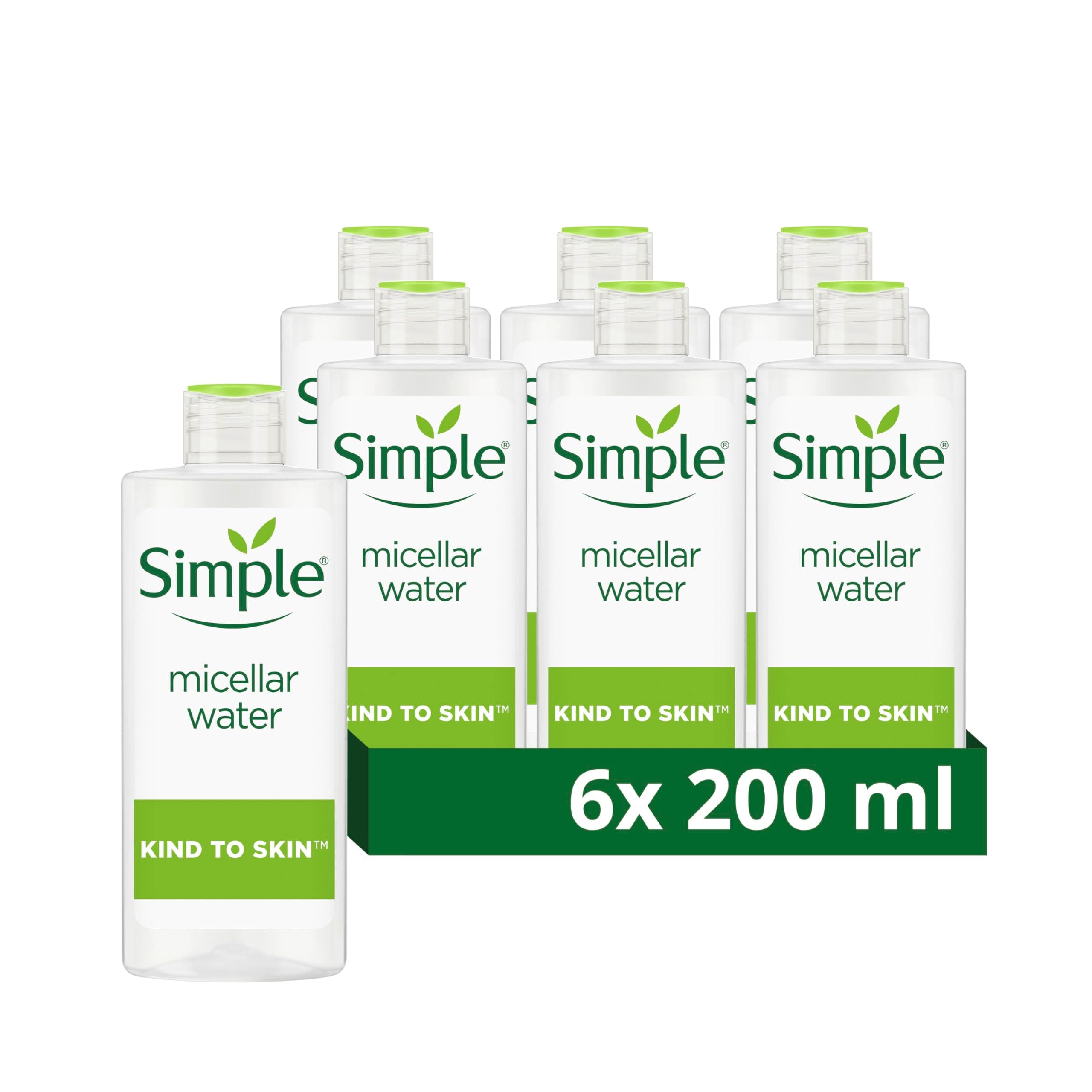 Simple Kind to Skin Cleansing Water Micellar 90% hydration boost facial cleanser and makeup remover 6x 200 ml