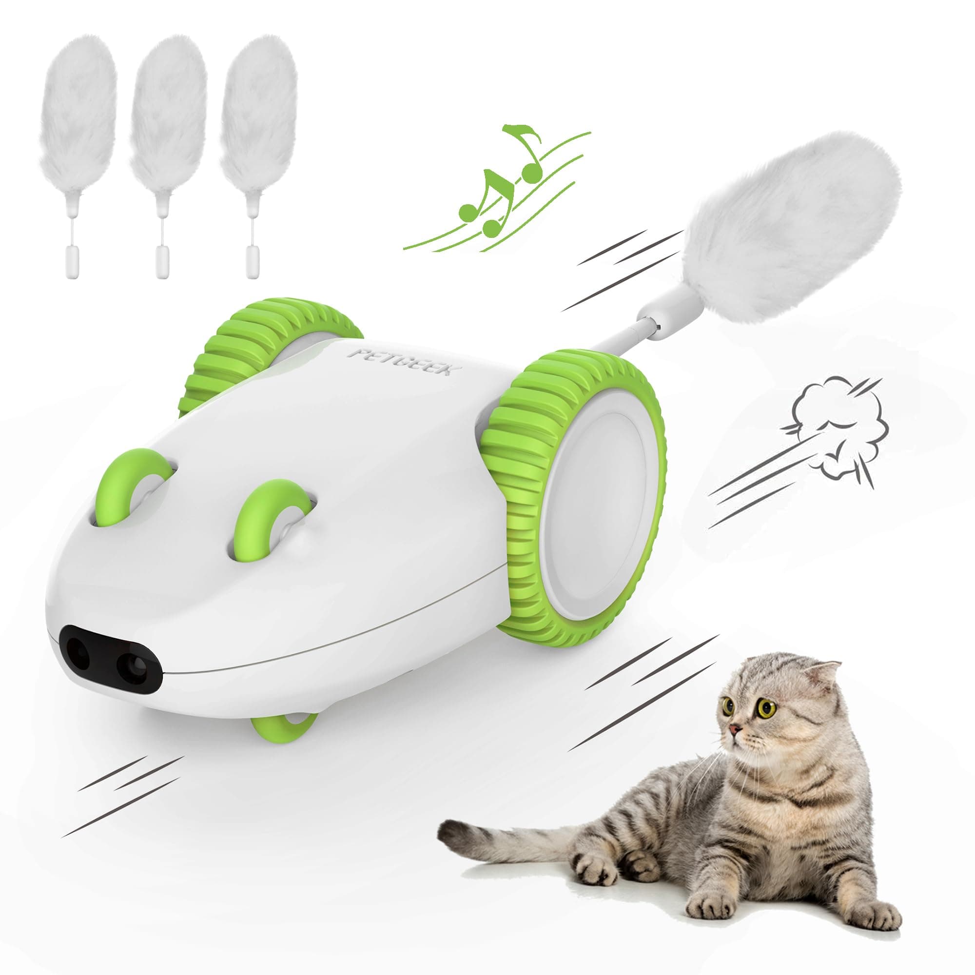 PETGEEK Automatic Cat Mouse Toys Interactive Cat Toys for Indoor Cats, Smart Sensing Moving Electric Cat Toys with Catnip Wand, USB Rechargeable Remote Control Squeaky Mouse Cat Toy, 3 Catnip Tails