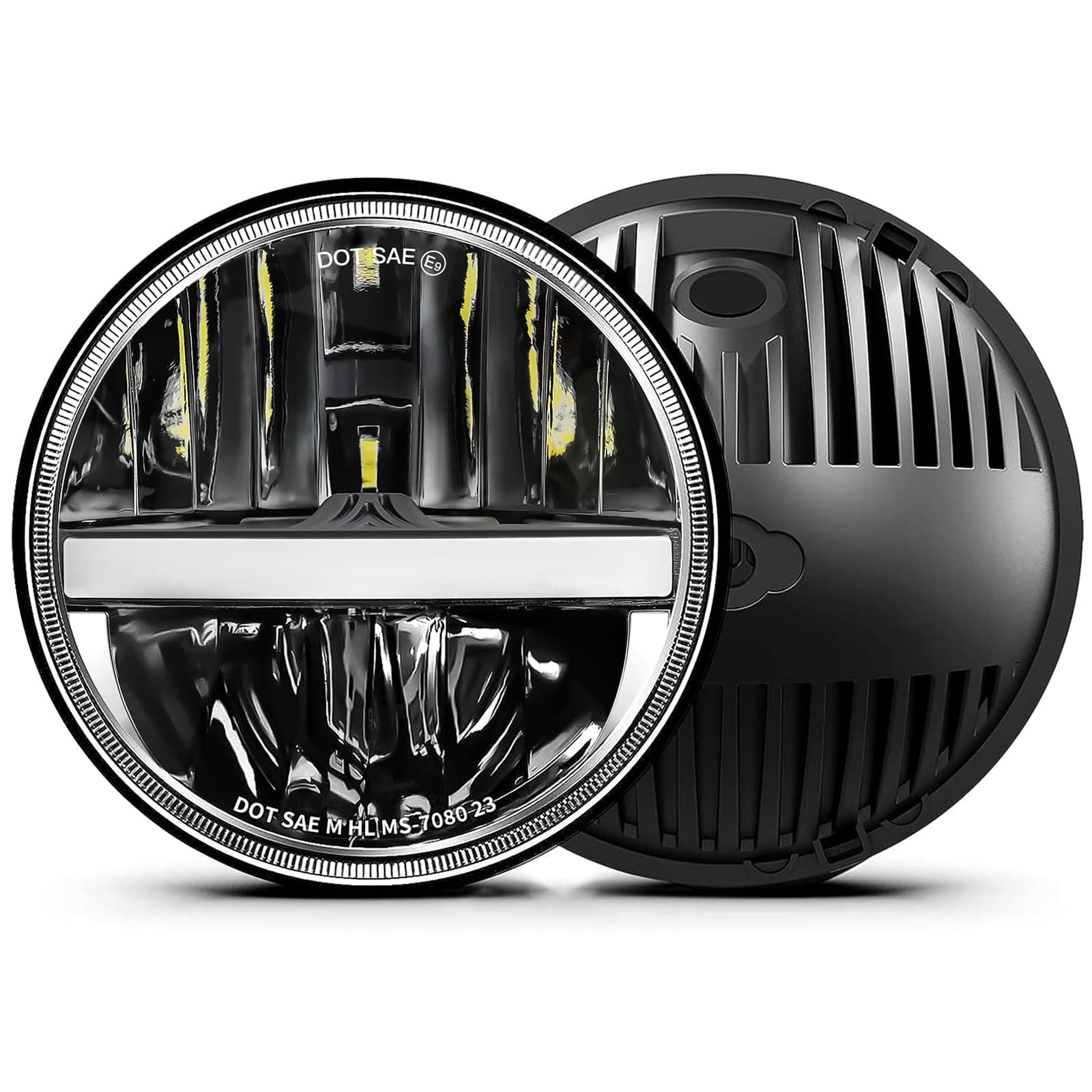 7-Inch LED Headlights - with Amber Turn Signal White DRL, DOT Approved, Hi/Lo Beam, Compatible with Jeep Wrangler JK TJ CJ, Chevy, and Miata