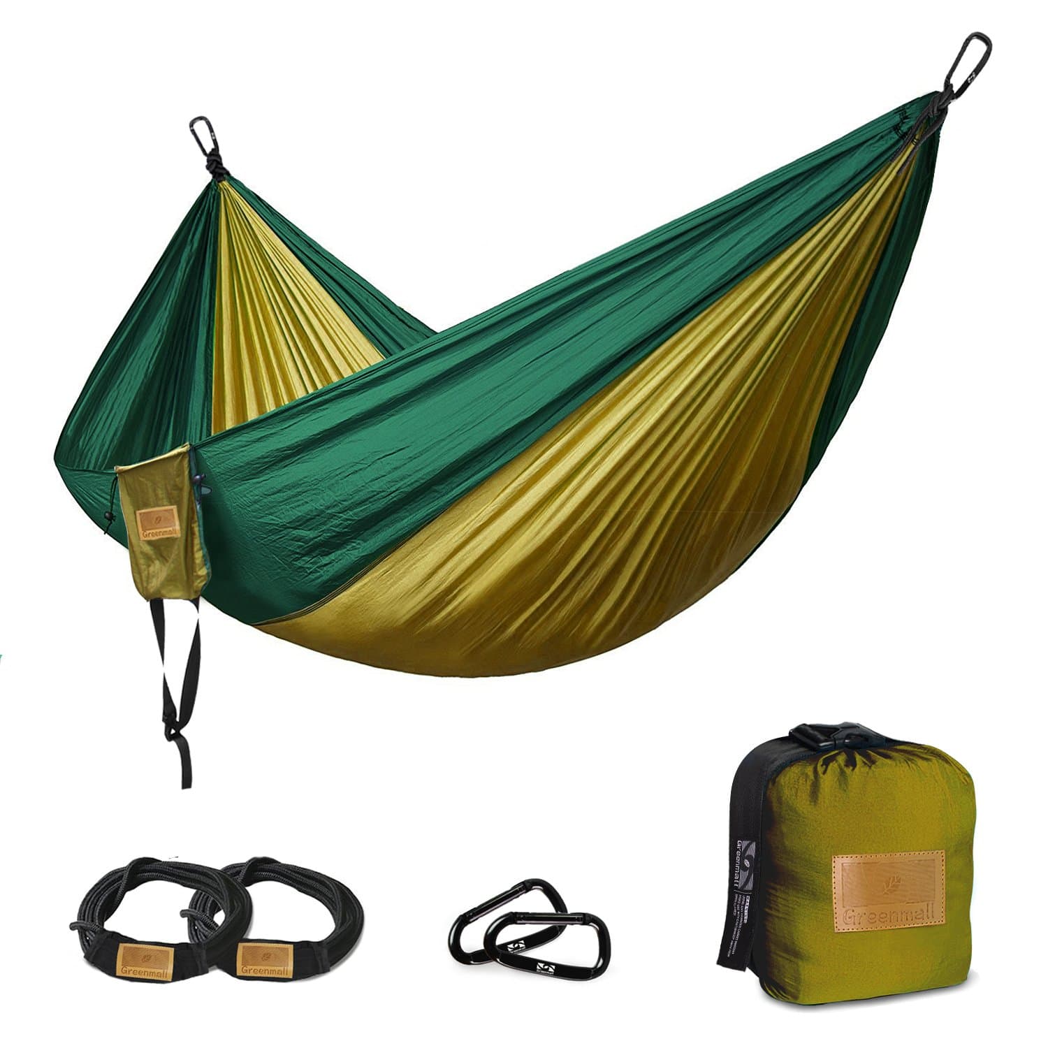 GREENMALL Hammock Large Size Double Camping Hammock, Premium Portable Lightweight Parachute Nylon Hammock, Perfect For Backpacking, Travel, Beach, Hiking, 300cm*200cm, 1 Year Warranty (Camel)