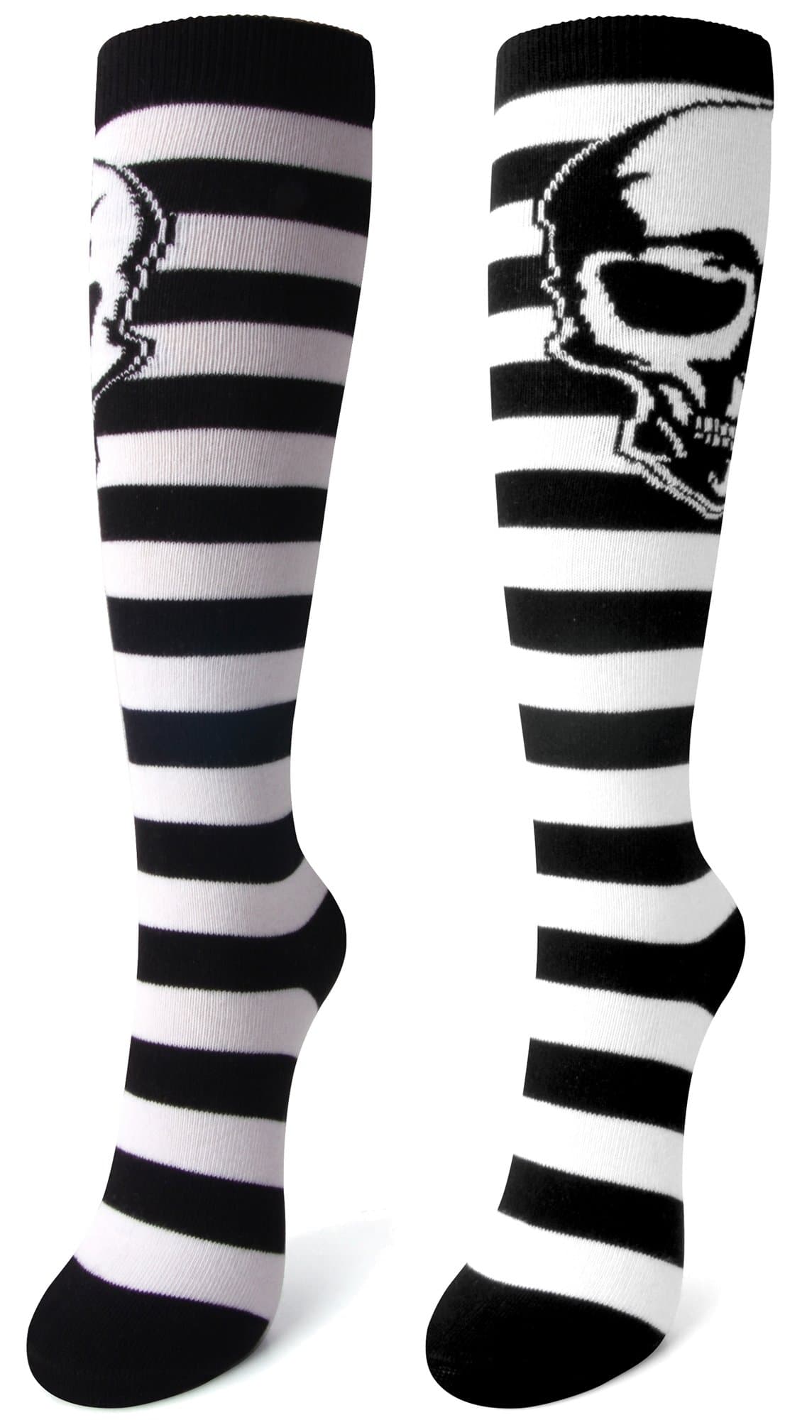 Women's Skull White Stripe Color Novelty Design Casual Knee High Socks OS