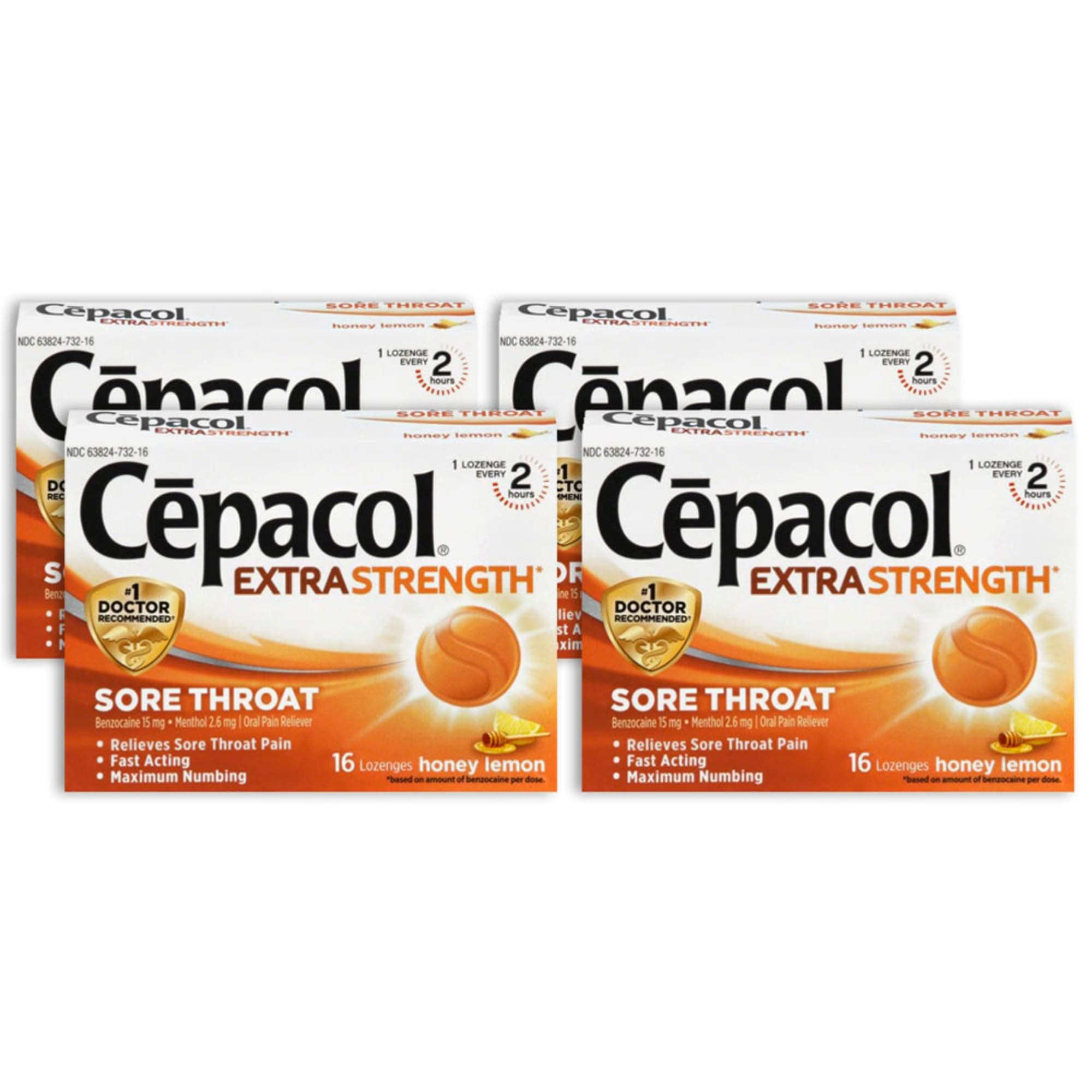 Cepacol Extra Strength Sore Throat & Cough Relief Lozenges, 16 Count (Pack of 4), Honey Lemon Flavor, Maximum Numbing, Fast Acting Relieves Sore Throat Pain, and Quiets Cough