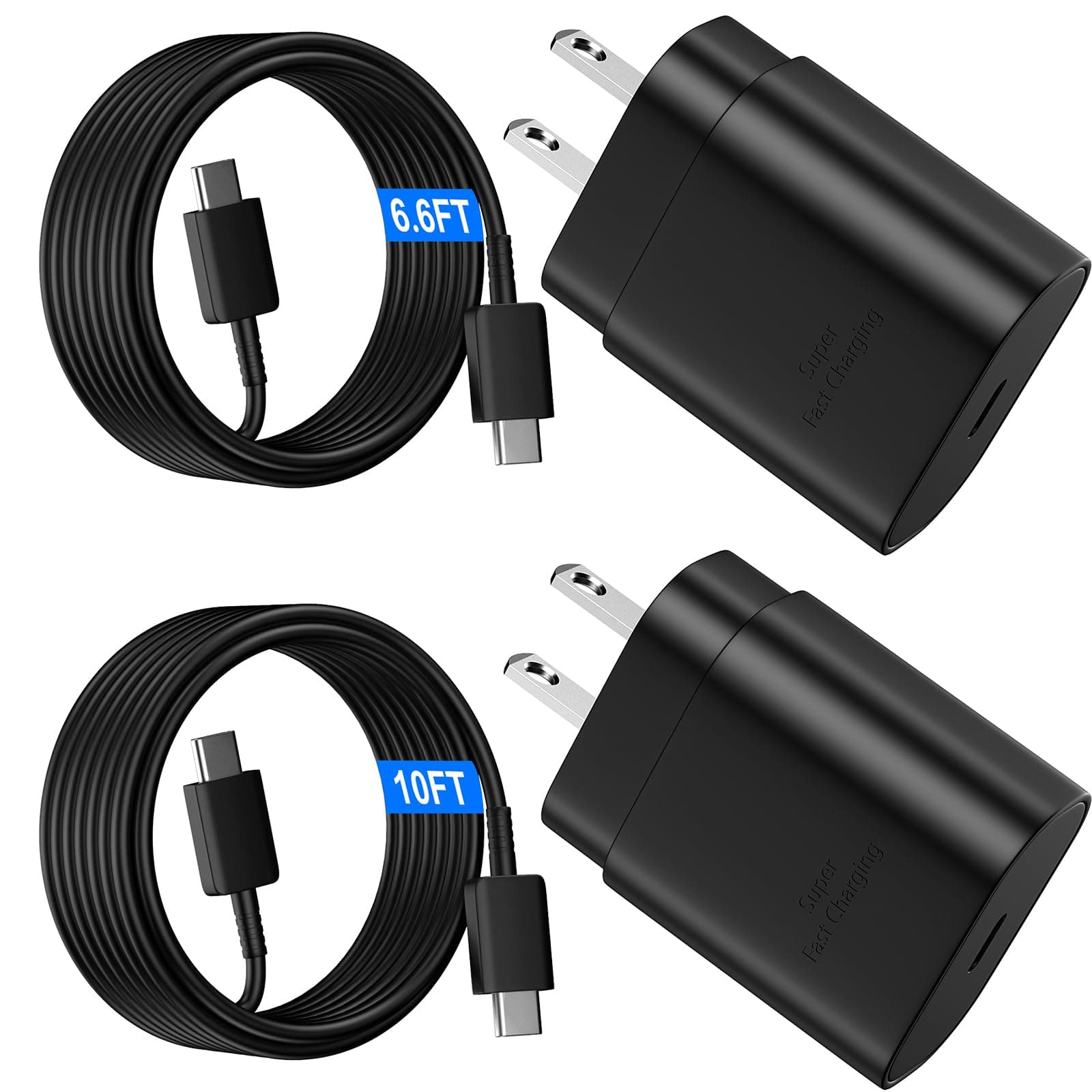 USB C Android Charger Fast Charging Cord, Super Fast Phone Chargers 10FT+6.6FT C to C Type Cable with 25W USBC Wall Block for Samsung Galaxy S26 S25 S24 Ultra Plus/S23/S22/S21/S20/Note 20/10, Black