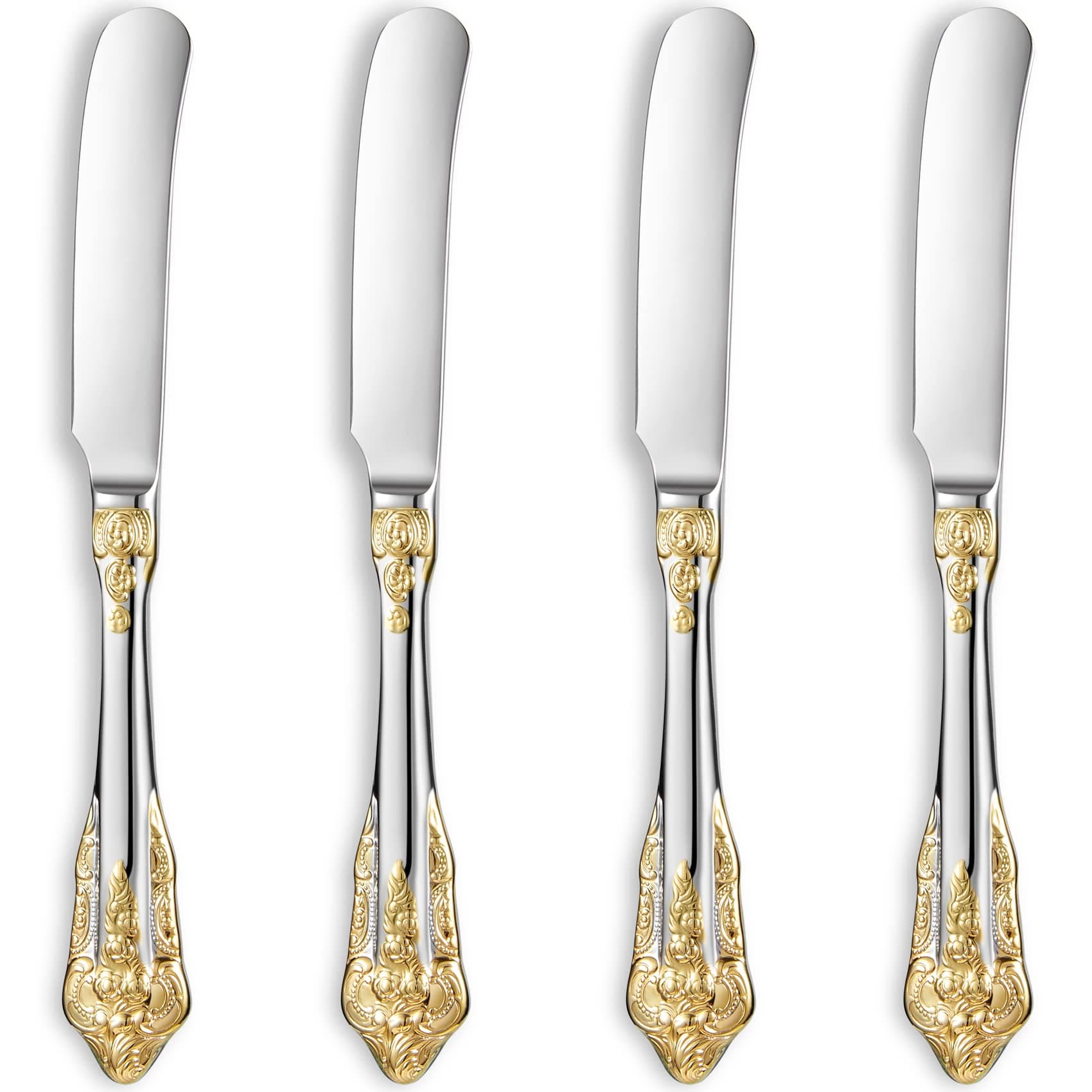 Gorgeous 6.9" Stainless Steel Butter Spreader, Set of 4, Gold Accent Butter Knife