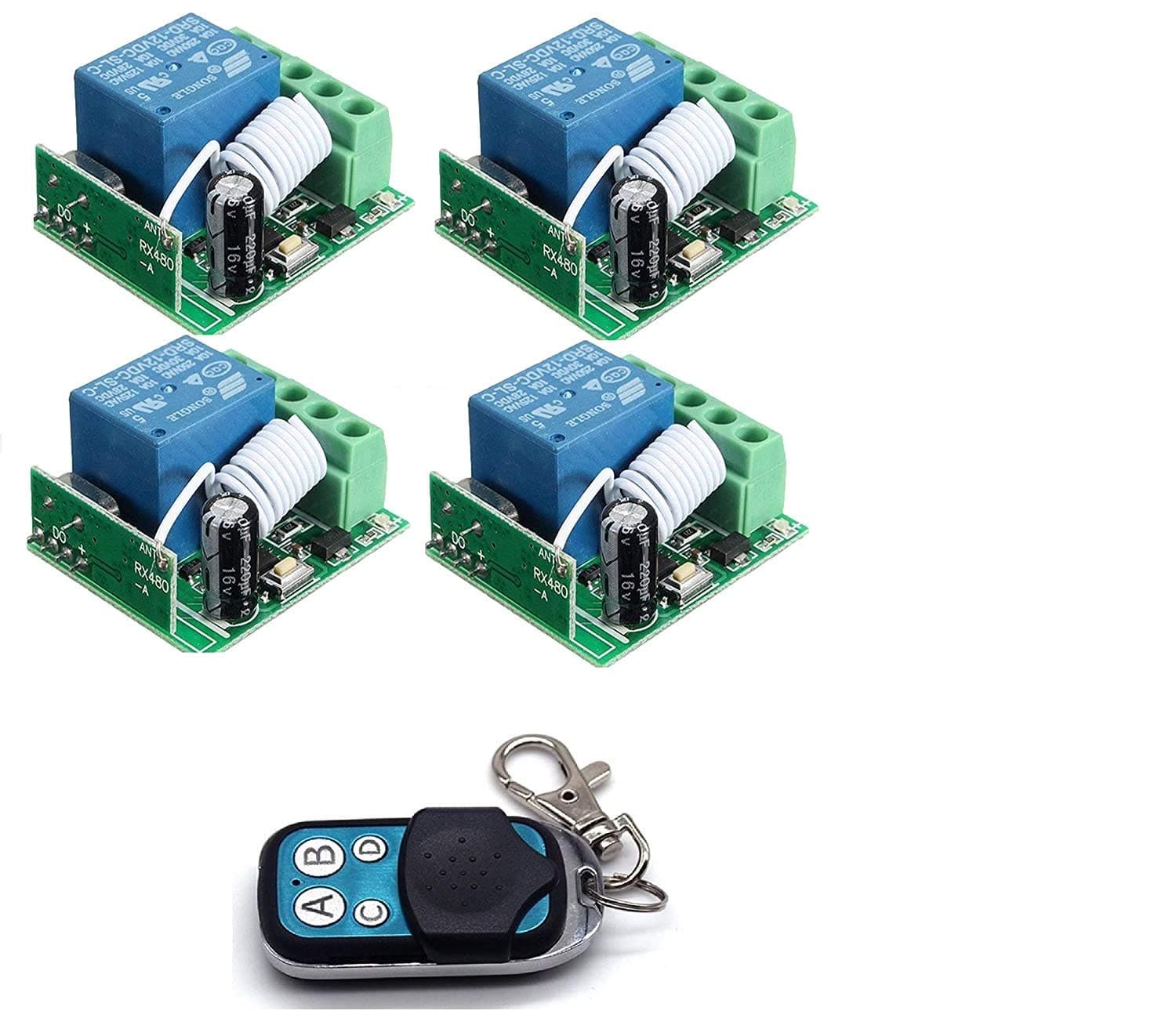 e-INFINITY Remote Transmitter Multifunction 433 MHz RF 4 Channel Learning Code 1527 and DC 12V Relay Receiver Module Mini DIY Light, Fan, Garage Gate Switch S3: Multi Function