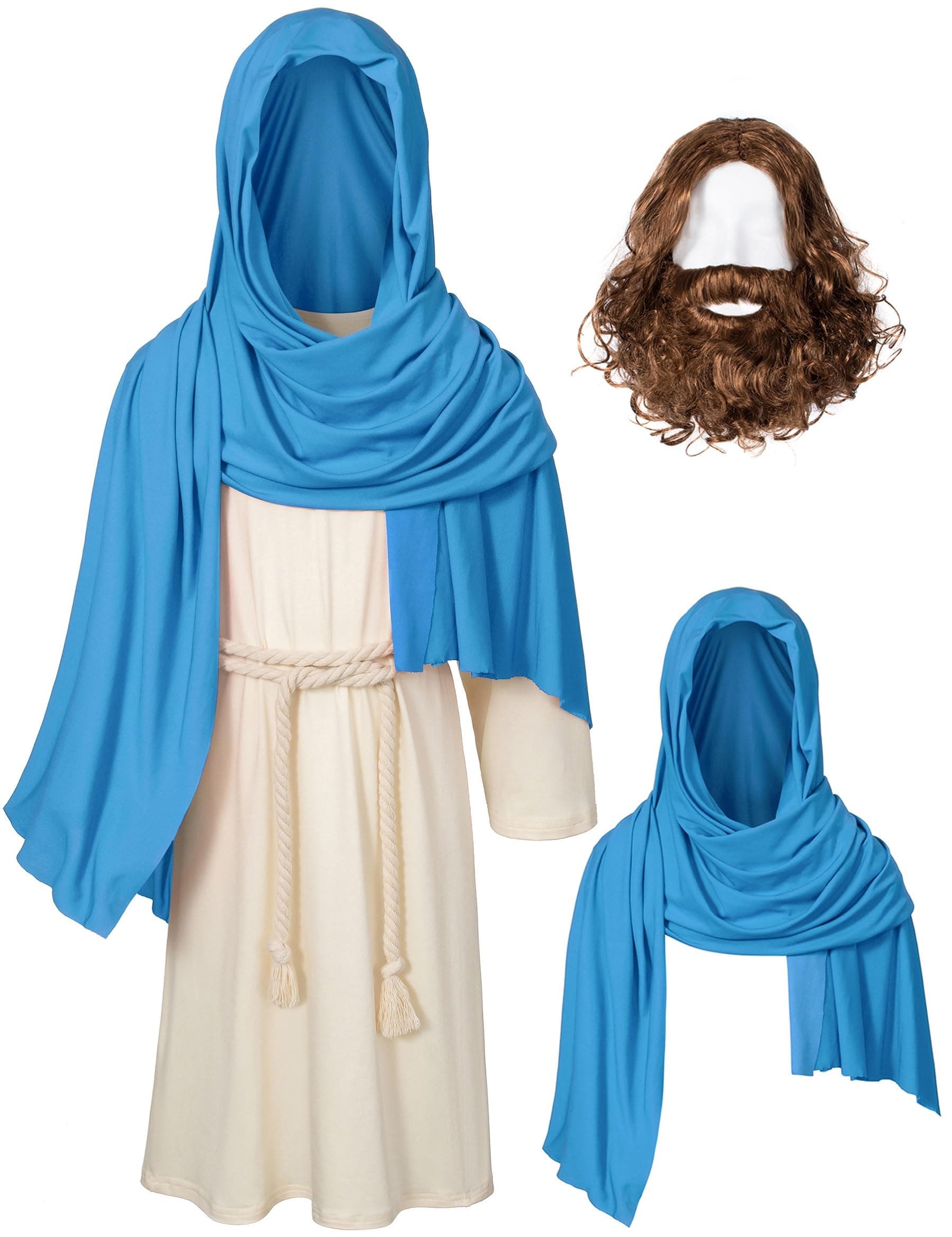 Irtysh Kids Jesus Saint Religious Biblical Robe Fancy Dress Costume Wig Moustache Scarf Shawl Waist Rope set