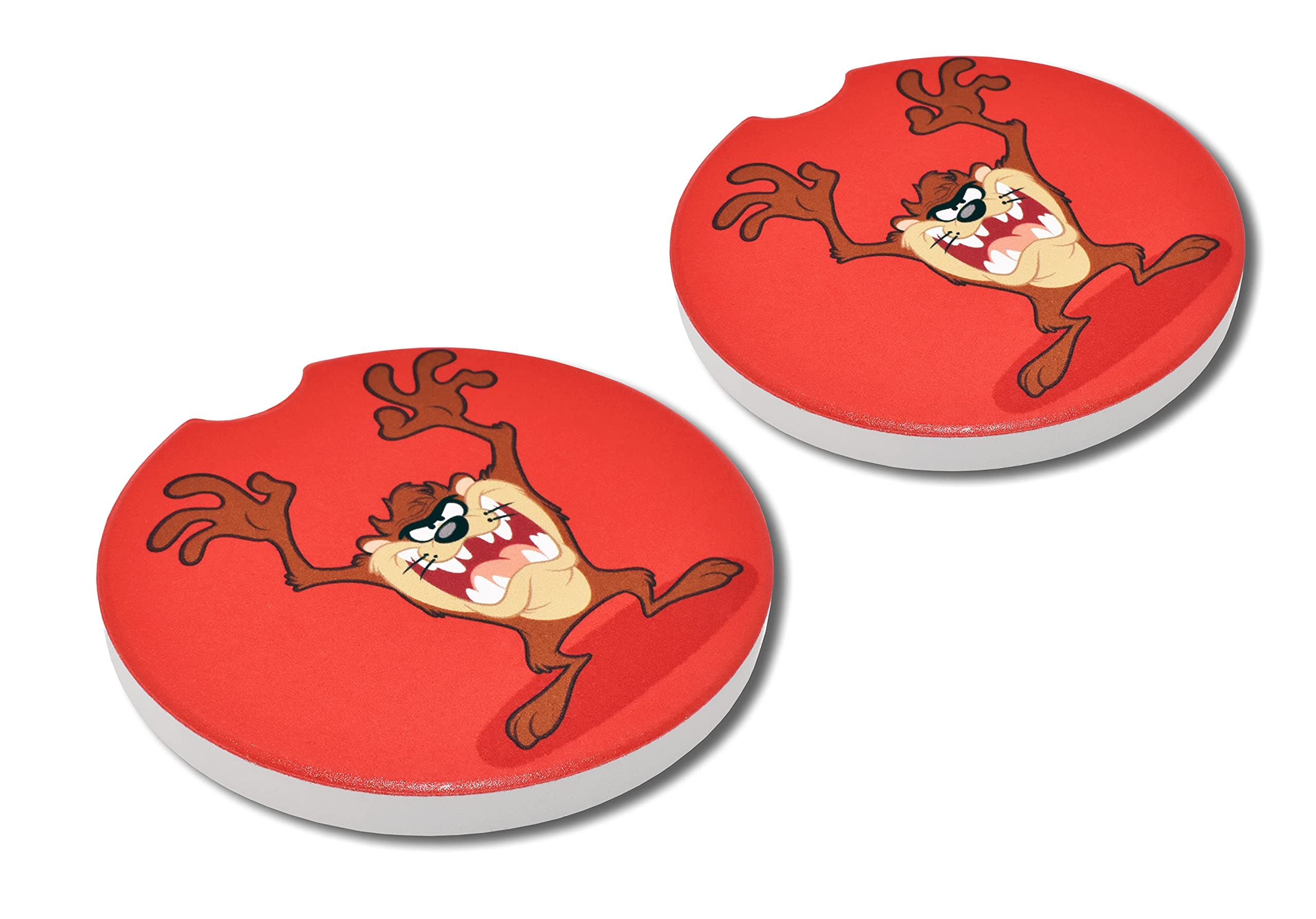 Elektroplate Officially Licensed Looney Tunes Tasmanian Devil Taz Automotive Ceramic Coasters (2.6") | Universal Fit for All Cars, Trucks, SUVs, and More | Absorbent Non-Slip Durable | Set of 2