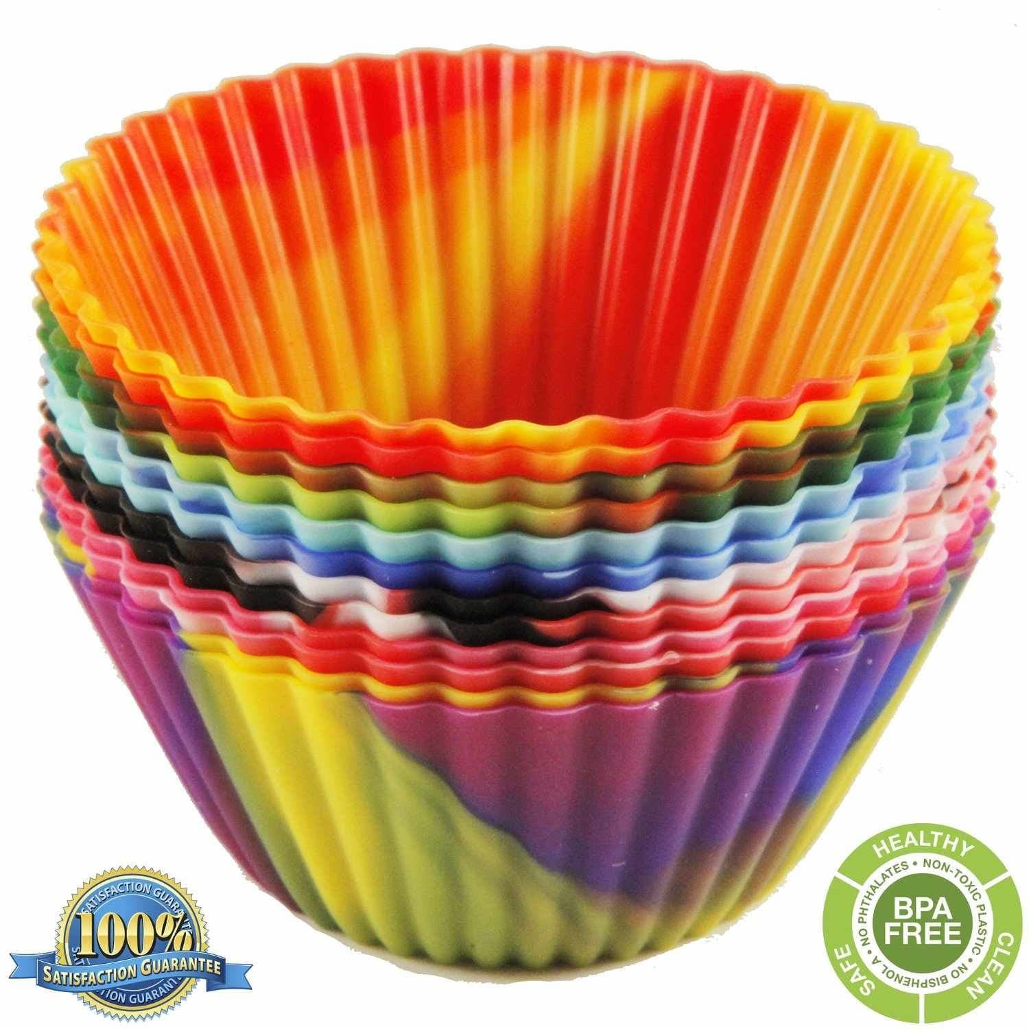 The Original Premium Quality Tie Dye Silicone Cupcake Liners / Reusable Baking Cups - Environmentally Friendly with Easy Peel Technology! (Multi Color 24 Pack)
