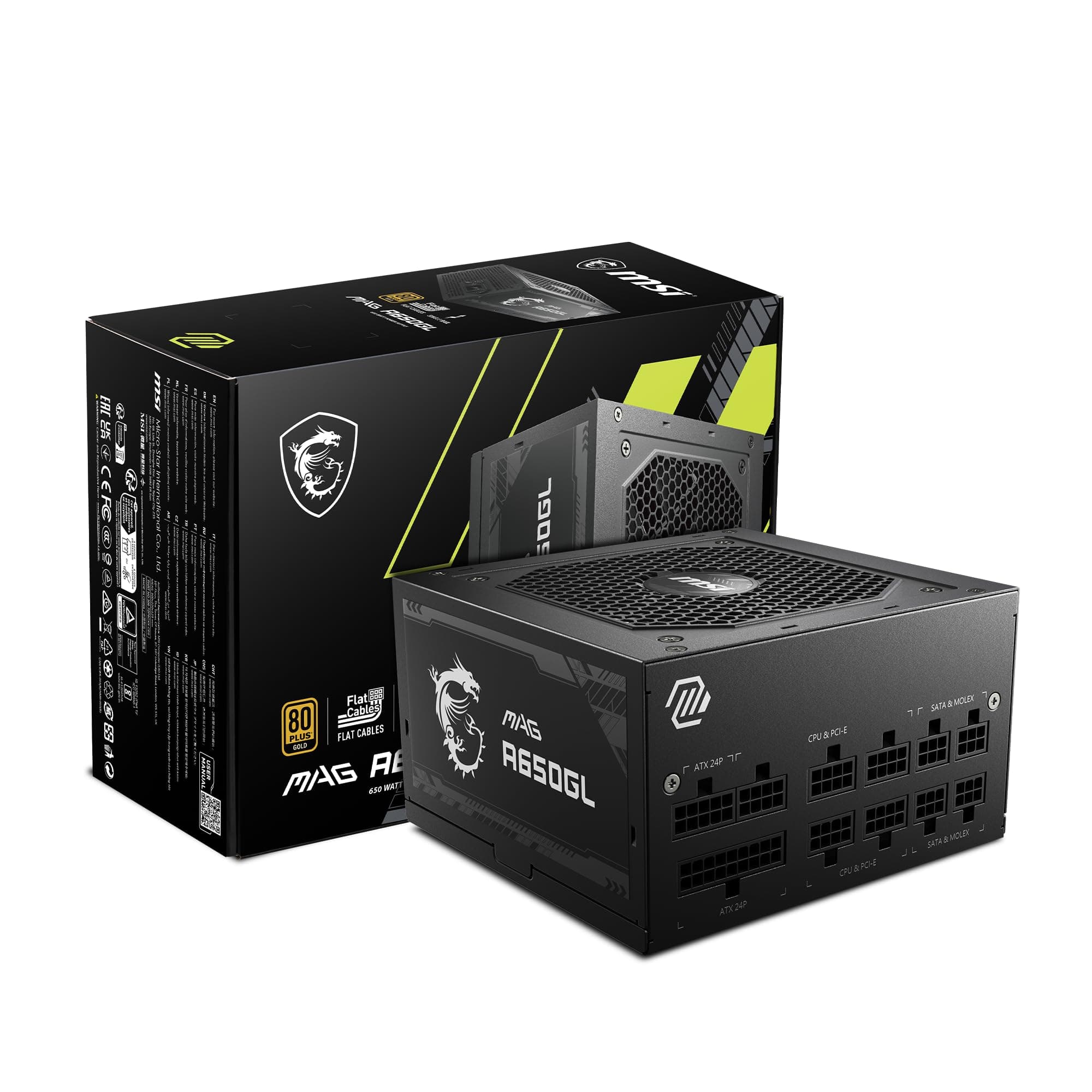 MAG A650GL Gaming Power Supply - Full Modular - 80 Plus Gold Certified 650W - Compact Size - ATX PSU