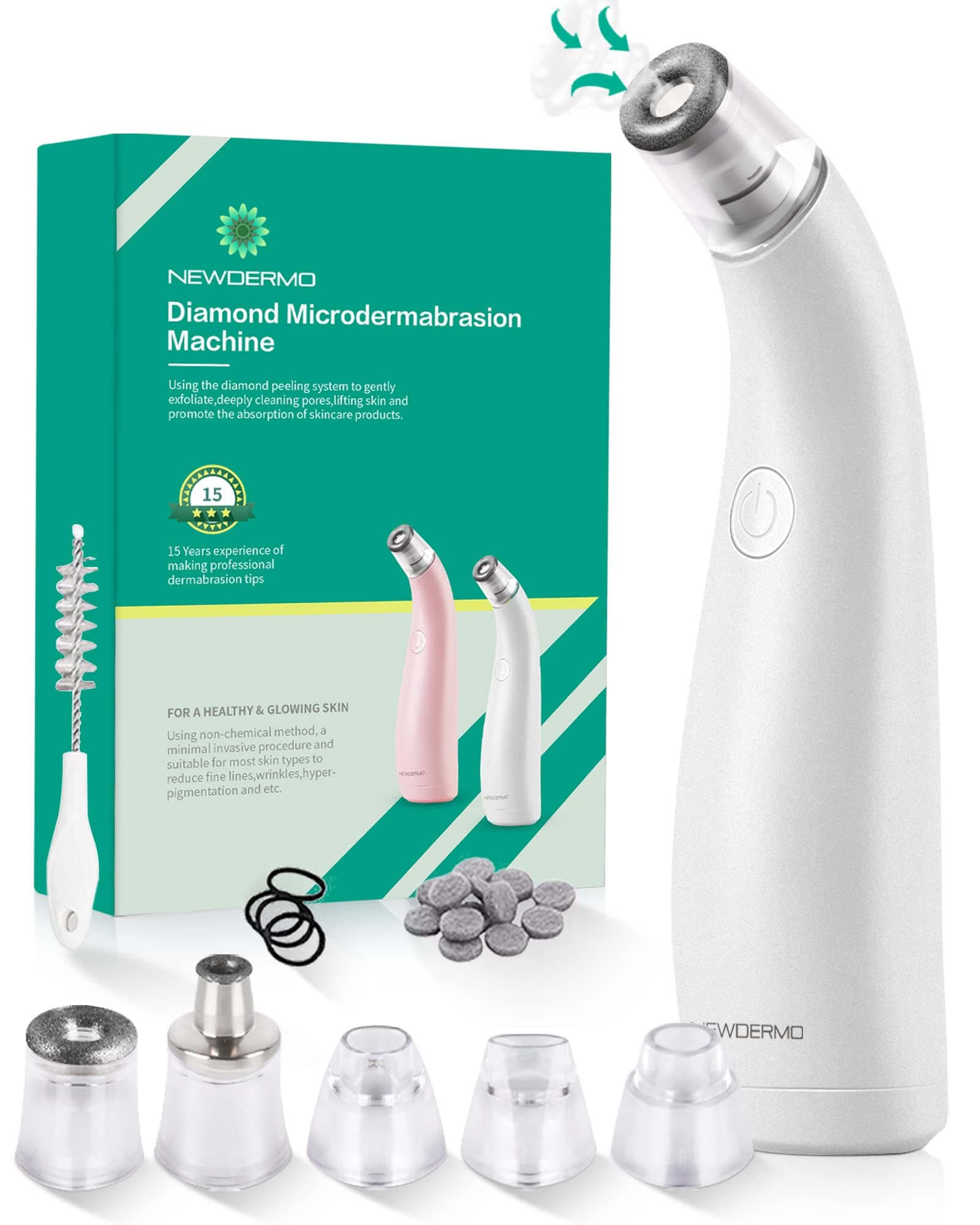 2-in-1 Microdermabrasion Machine for Facial, Diamond Microdermabrasion Device USB Rechargeable - Advanced Home Facial Treatment Machine (White)