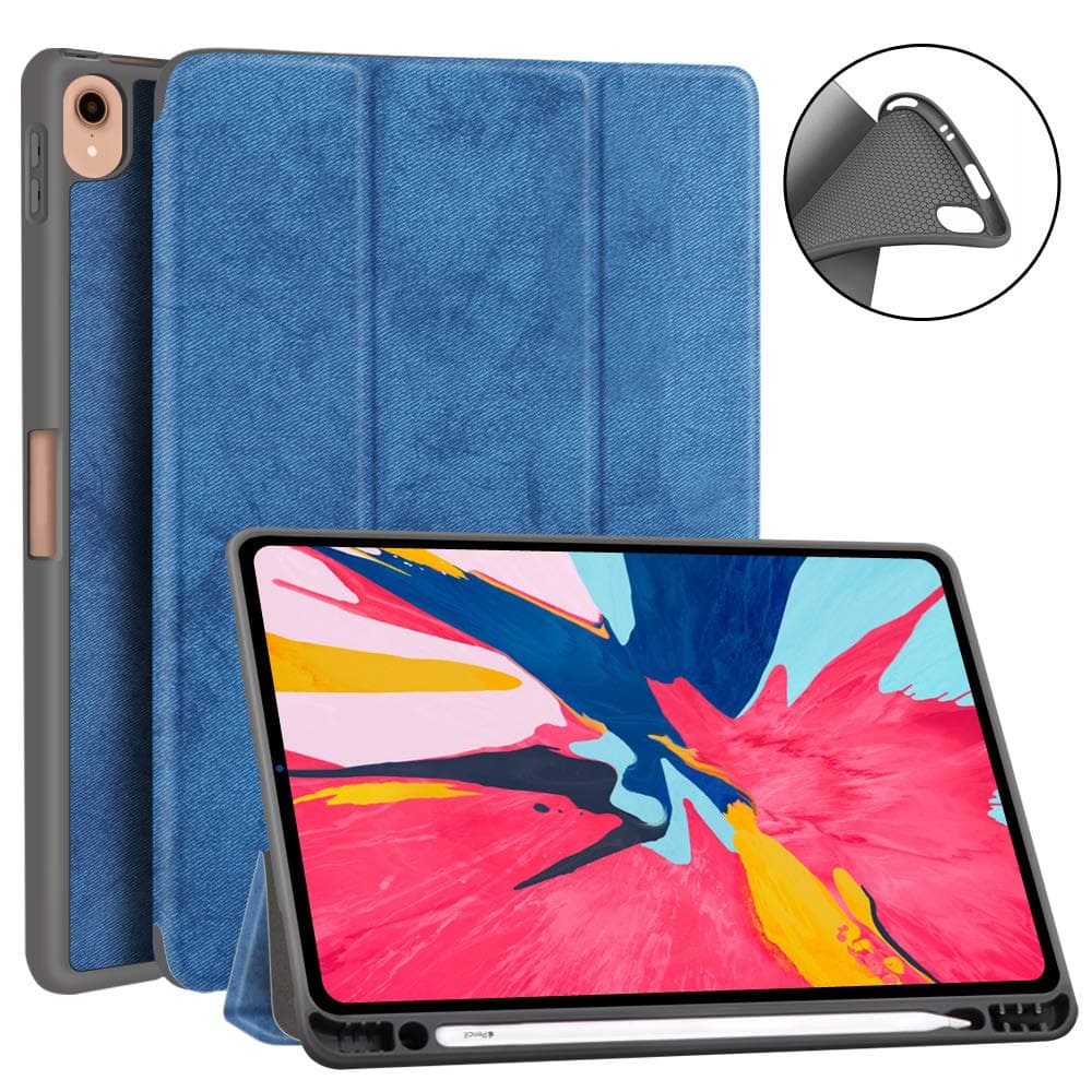 XIWMIX 2018 iPad Pro 11 inch Case with Pencil Holder,Flexible Soft TPU case Slim-Fit Trifold Stand Folio Smart Cover for the 2018 new ipad Pro 11 inch case, [Apple Pencil Charging not Supported], Blue