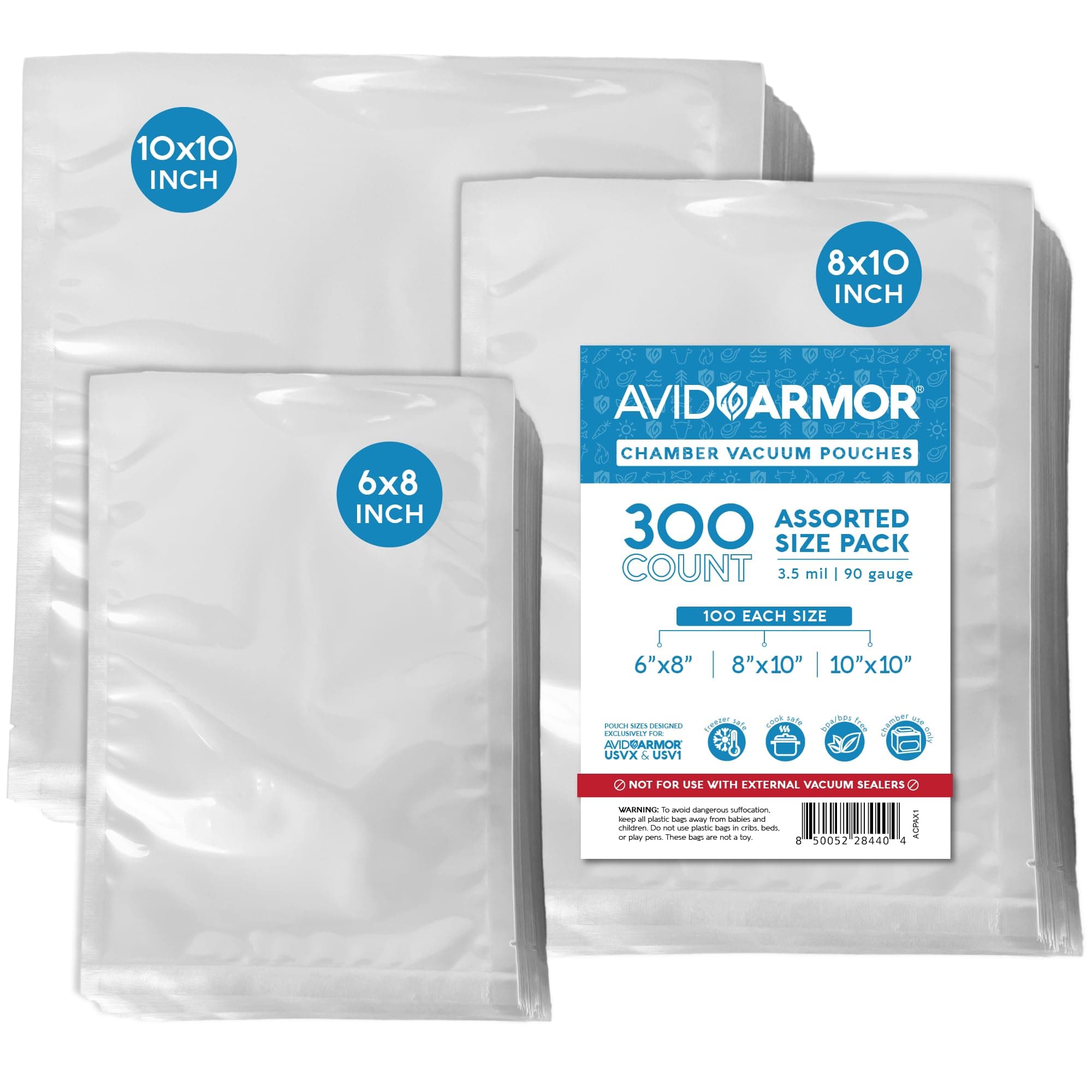 Chamber Vacuum Sealer Bags – 6x18", 8x10" & 10x10" – 300 Pack – Heavy Duty Commercial Grade, BPA-Free Pouches for Sous Vide, Food Preservation, Meat Storage, Freezing, and Long-Term Storage