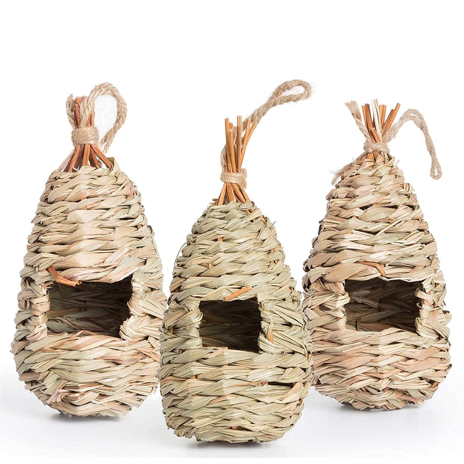 AQUEENLY Hummingbird House Set of 3 Hand Woven Hummingbird Houses Small Hanging Audubon Birdhouse