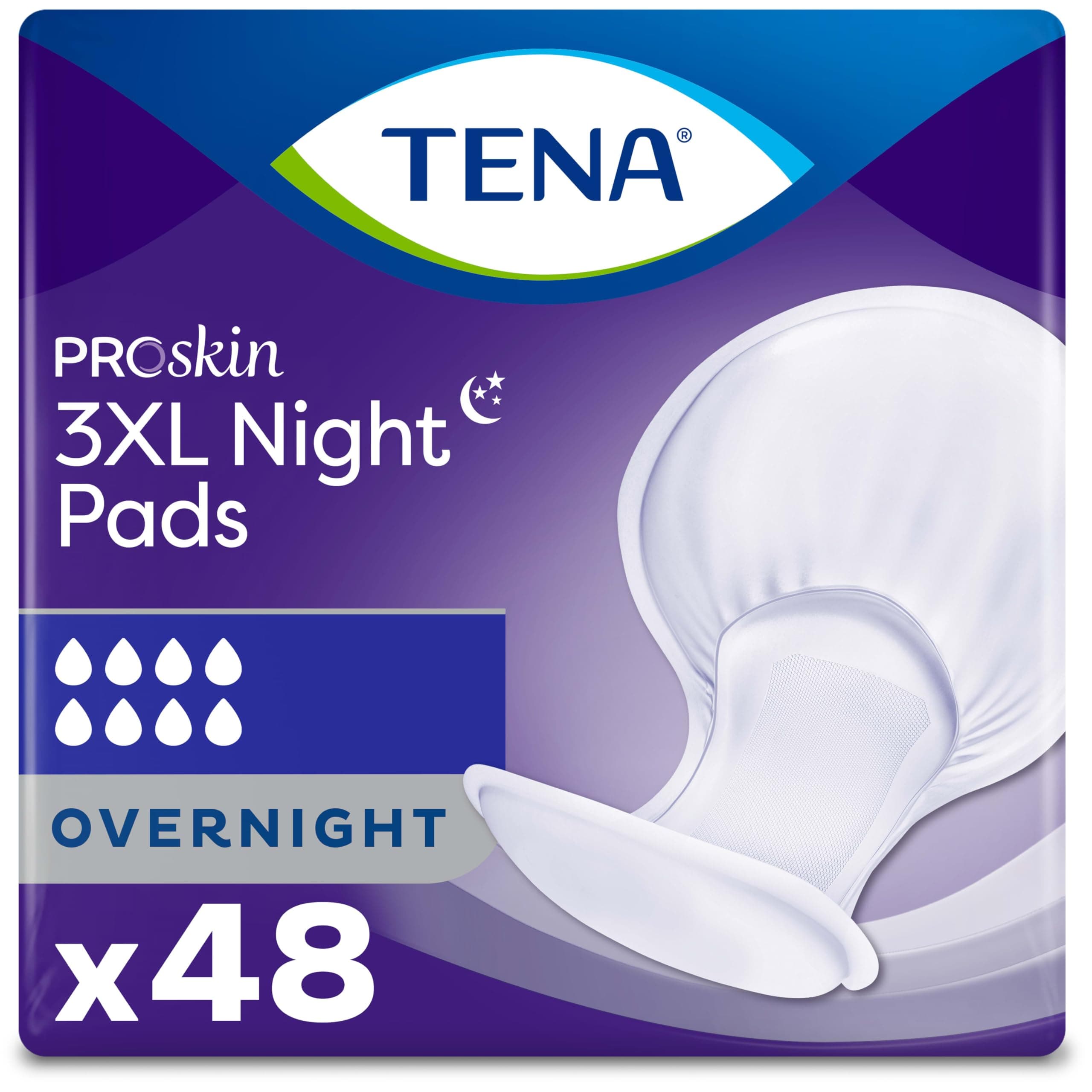 TENA Incontinence Pads, 3XL Plus Size, Overnight Absorbency, for Men & Women, ProSkin - 48 Count