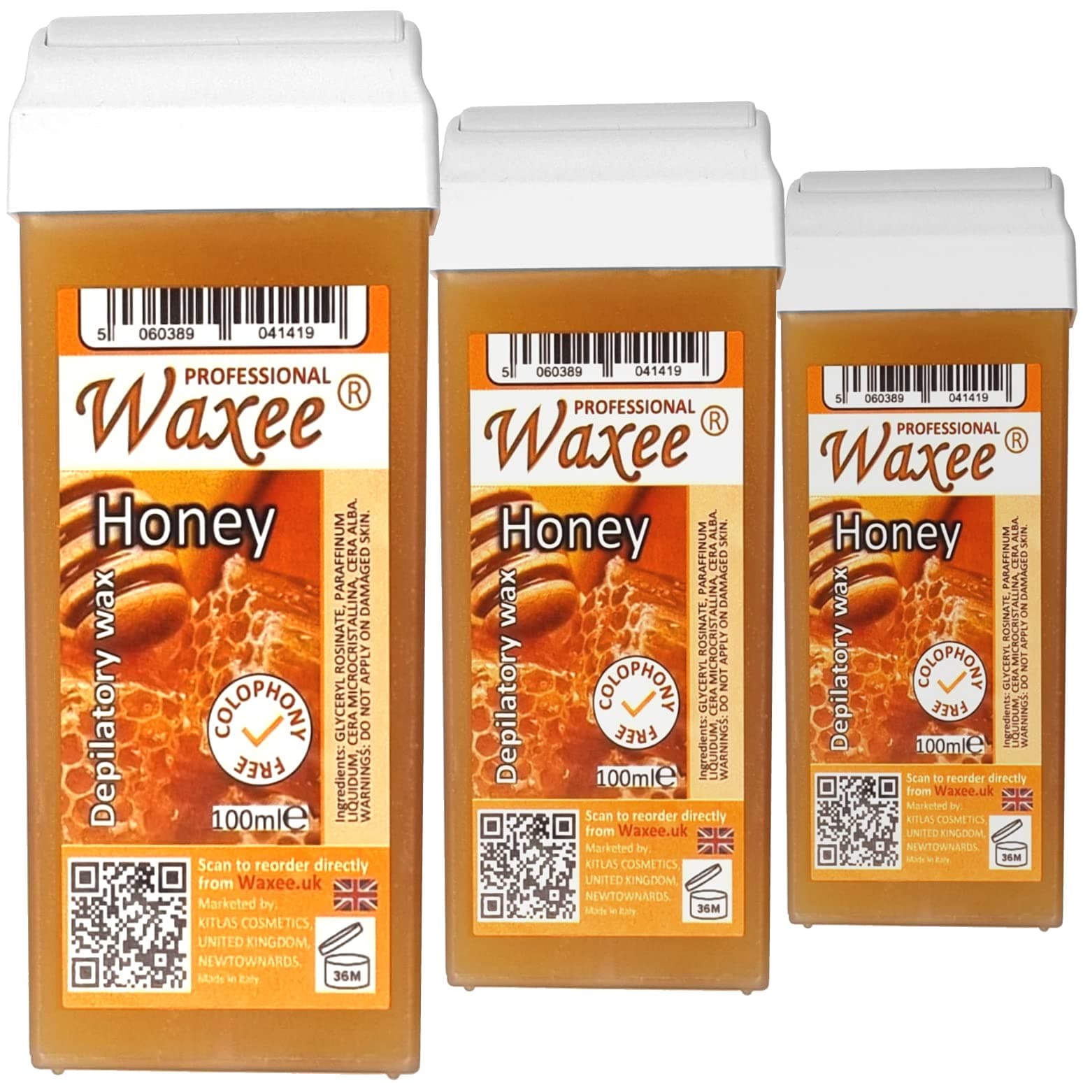 Roll on wax cartridge 100ml roller Natural HONEY- WAXEE (3 x 100ml roll-on wax cartridge)