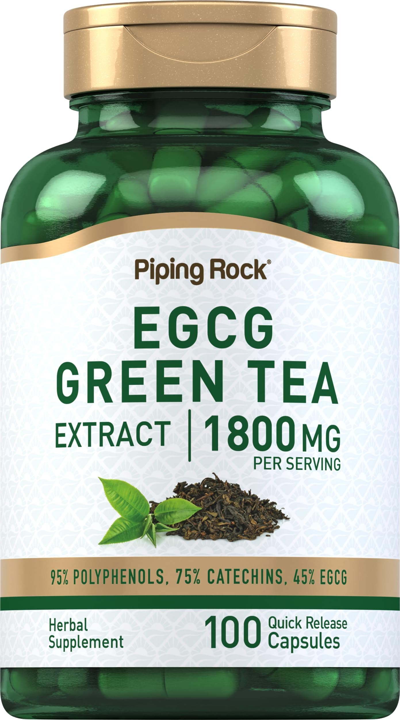 Piping Rock EGCG Green Tea Extract 1800 mg | 100 Capsules | Standardized Supplement | Non-GMO, Gluten Free