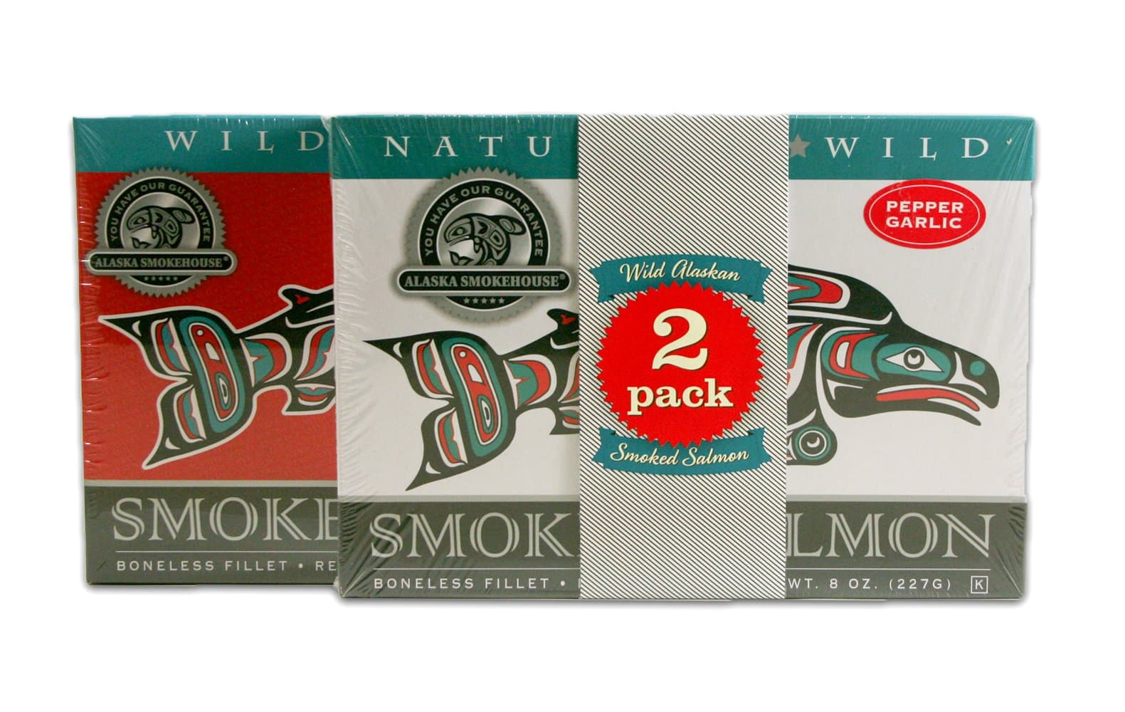 Alaska Smokehouse Smoked Salmon Duo Pepper Garlic, Sockeye, 16 Ounce