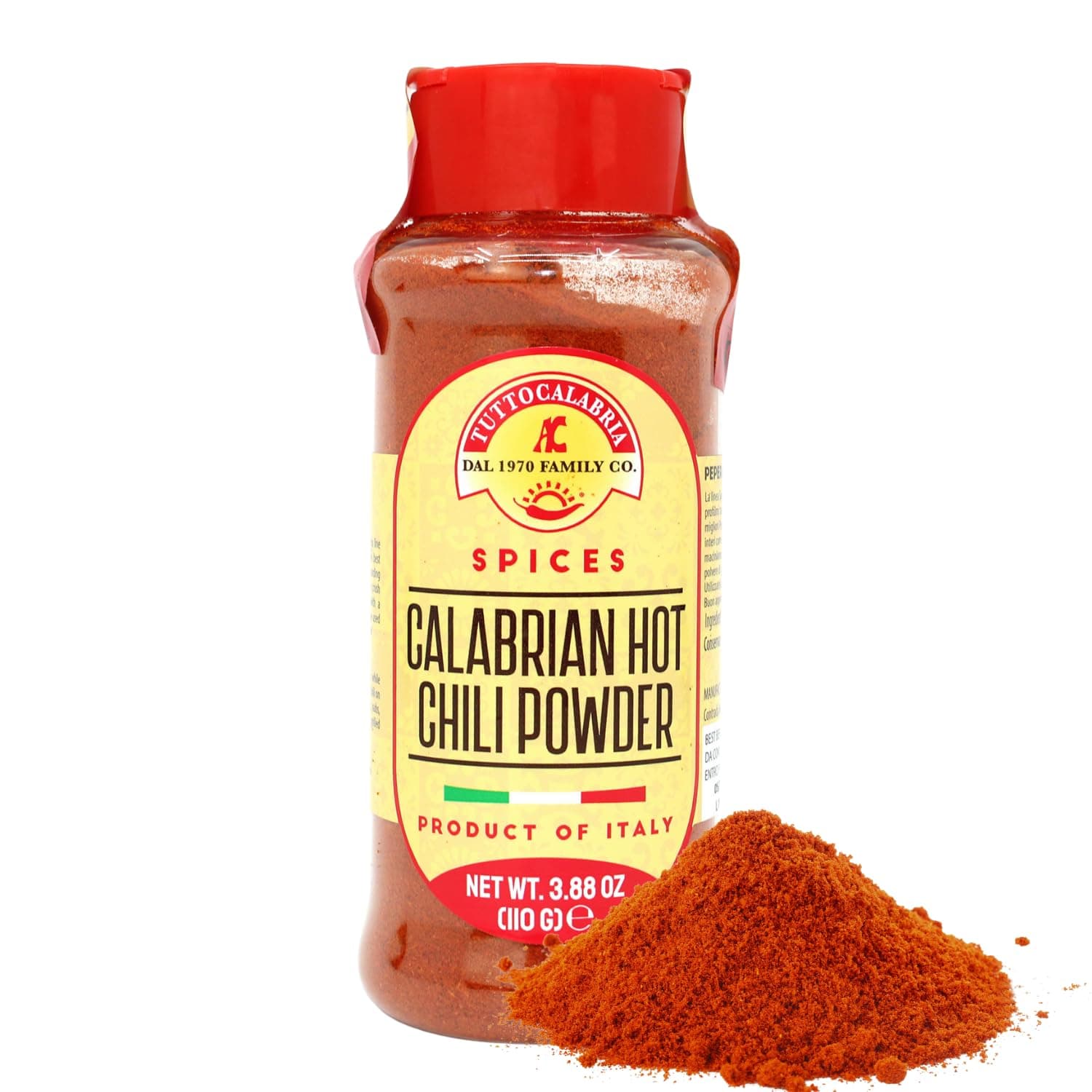 Calabrian, Chili Powder, Hot, Shaker, 110 g, 3.88 oz All Natural, Non-GMO, Product of Italy