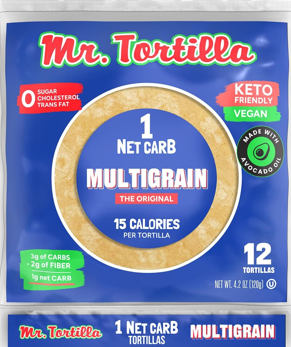 Low Carb Tortilla Wraps - Keto Tortillas with Avocado Oil - Street Taco Size - 1 Net Carb per Serving - Low Calorie Keto Wraps - Low Carb Tortillas - (Multigrain, 12 Count)