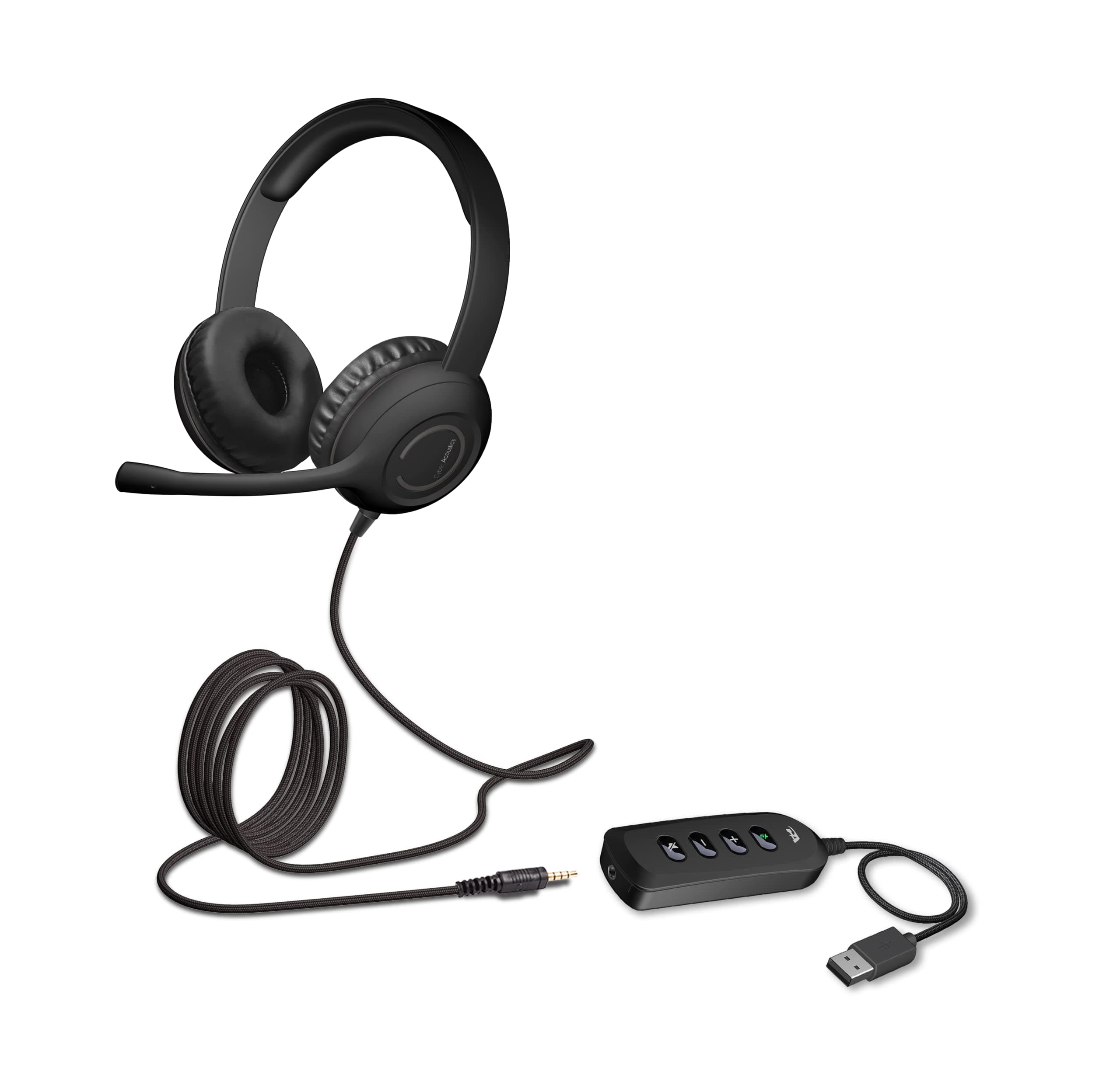 Cyber Acoustics Stereo Headset (AC-5812) with USB or 3.5mm Connection, USB Control Module, Adjustable Mic Boom for PC and Mac, Classroom or Home