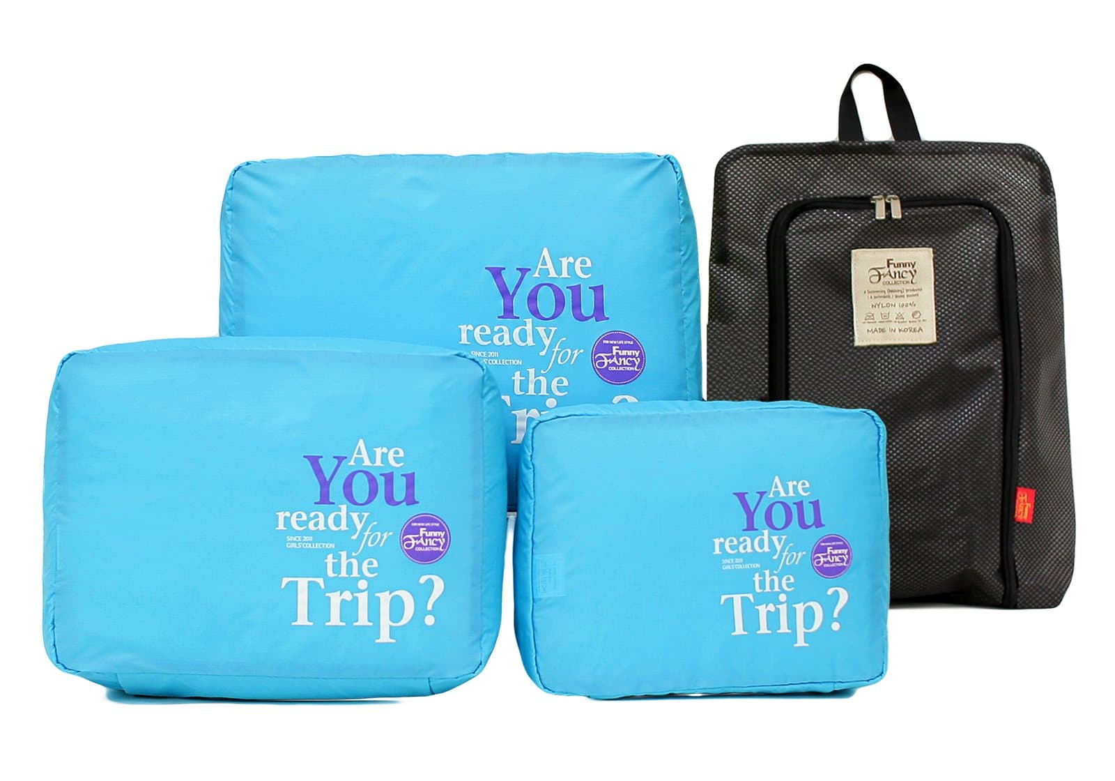 Travel Cubes for Packing Luggage Organizer 3pc and Shoe Laundry Bag Malibu Blue