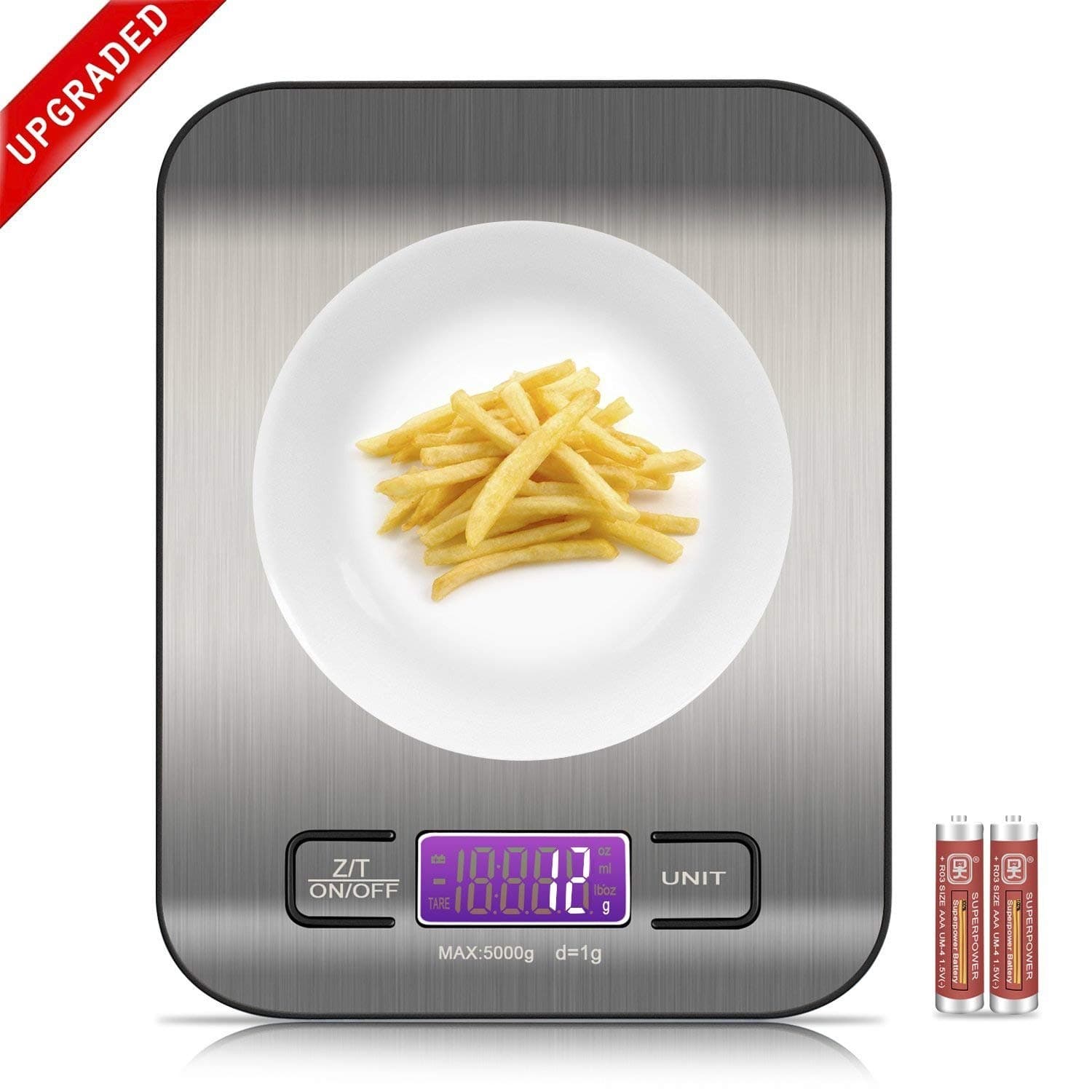 Digital Food Scale, Venderise Multifunction Kitchen Scale with LCD Display, 11lb/5kg, Silvery, Stainless Steel (Batteries Included)